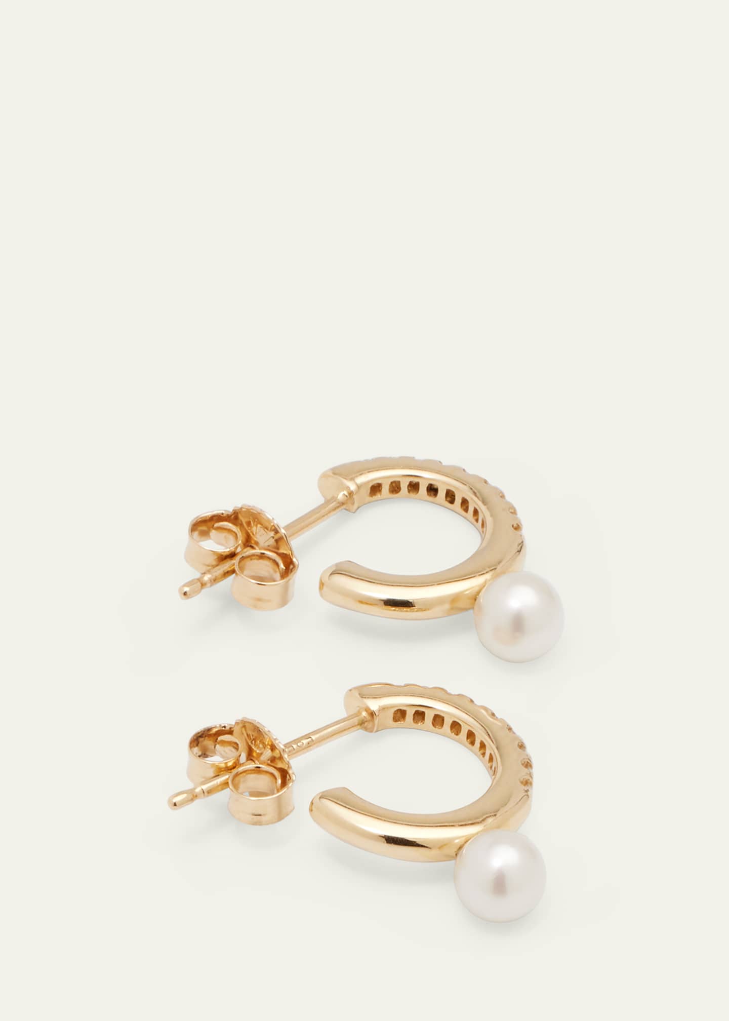 Mizuki 14k Gold and Diamond Small Hoop Earrings with Pearls Image 4 of 4