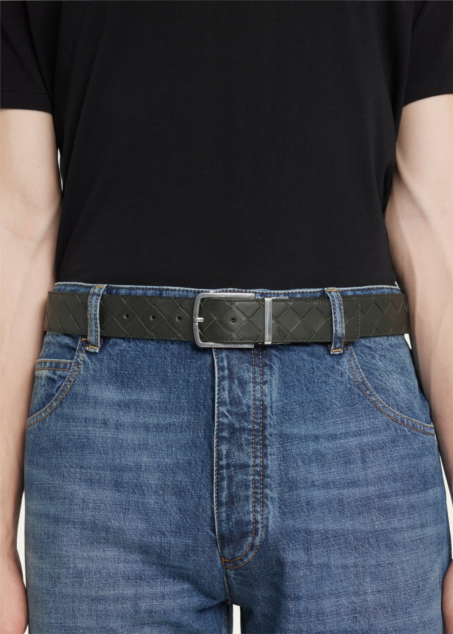 【関税&送料込】Bottega Veneta Leather Belt With Intrecciato BOTTEGA VENETA Intrecciato leather belt | NET-A-PORTER
