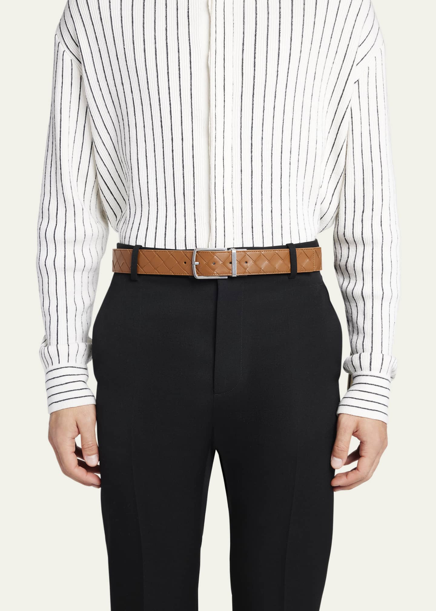 Bottega Veneta Men's Reversible Intrecciato Leather Belt Image 2 of 4