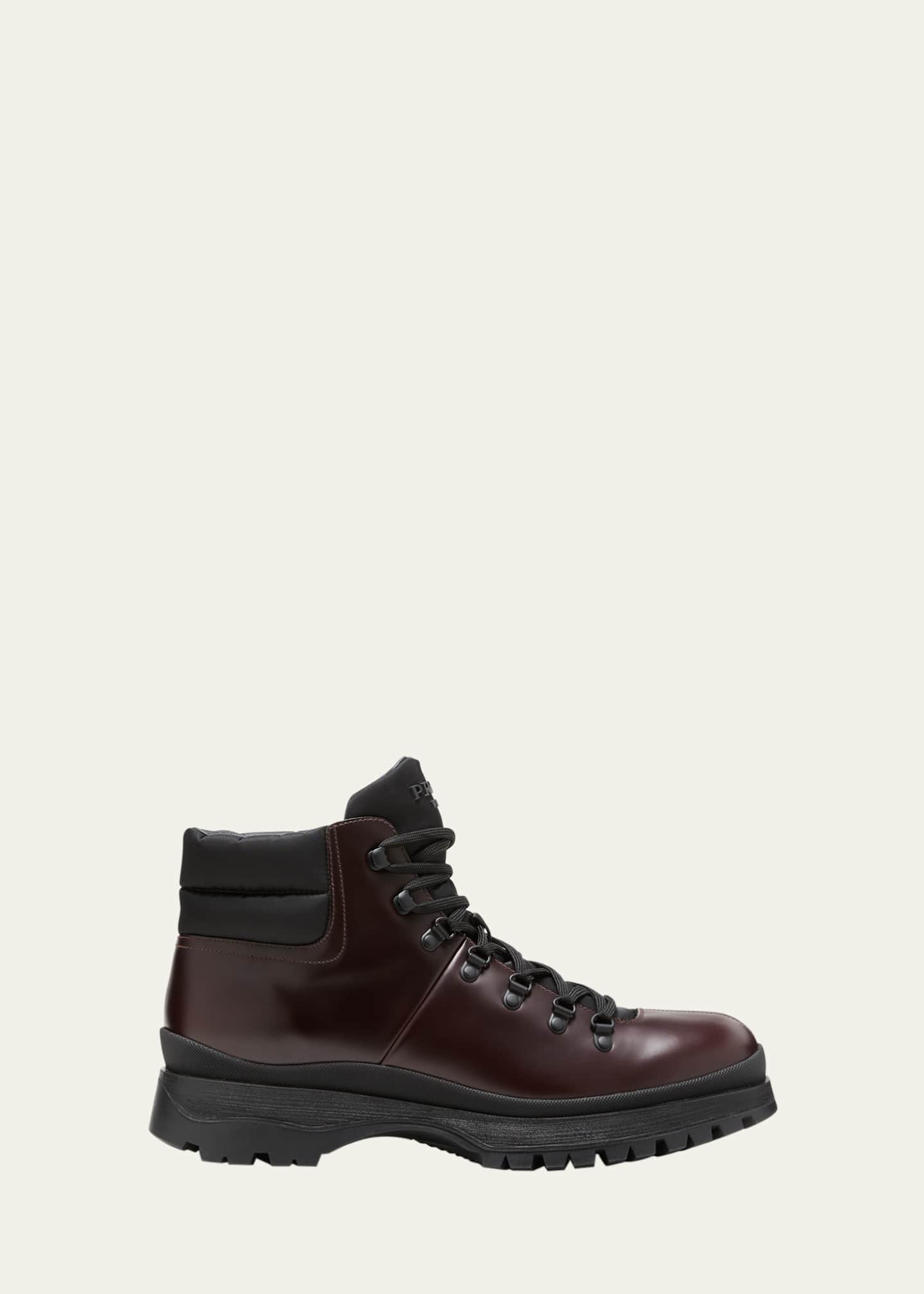 Prada Men's Brucciato Leather Lace-Up Hiking Boots - Bergdorf Goodman