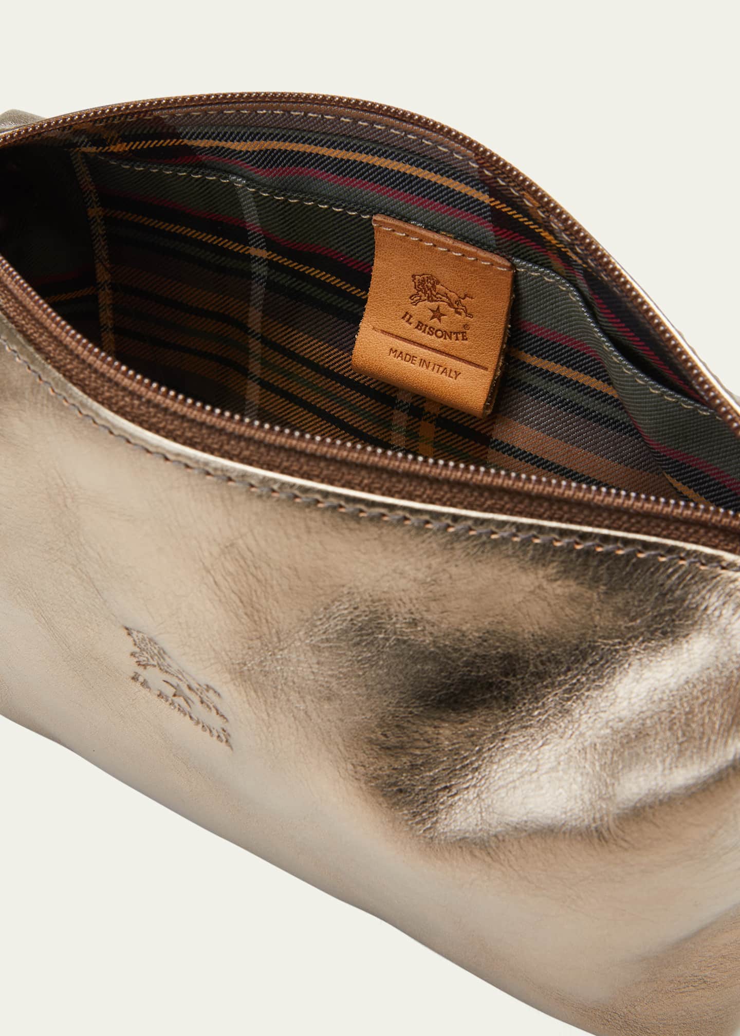 Il Bisonte Classic Zip Leather Cosmetic Bag Image 4 of 5