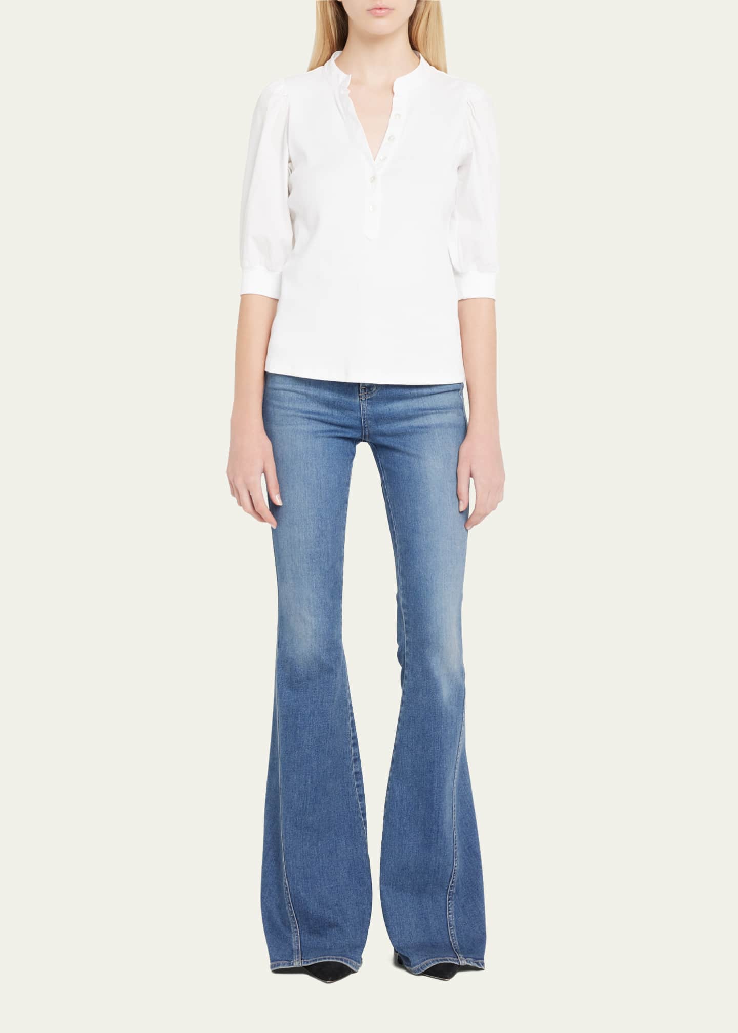Coralee Puff Sleeve Button-Front Top