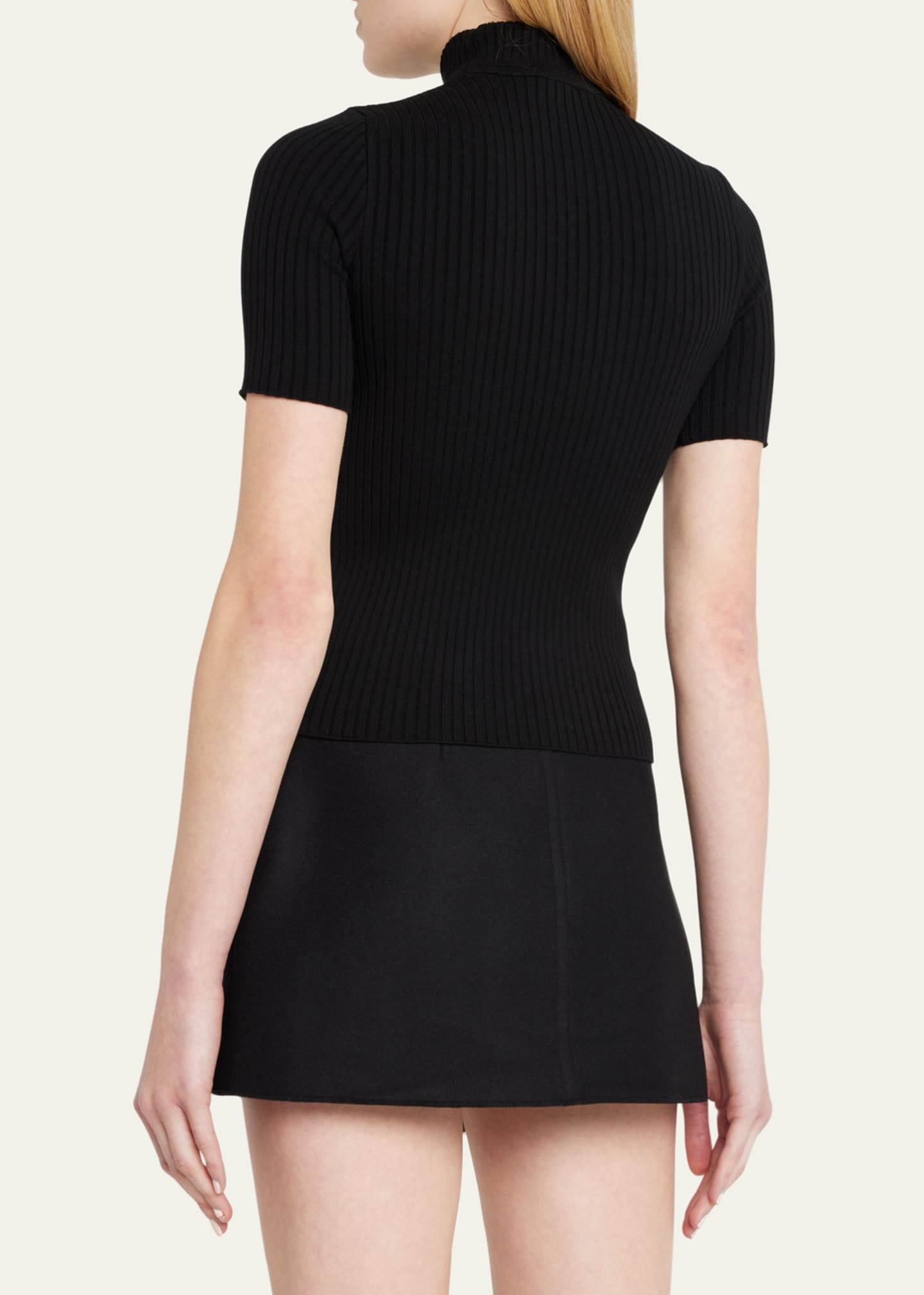 Courreges Mock-Neck Short-Sleeve Rib Pullover - Bergdorf Goodman