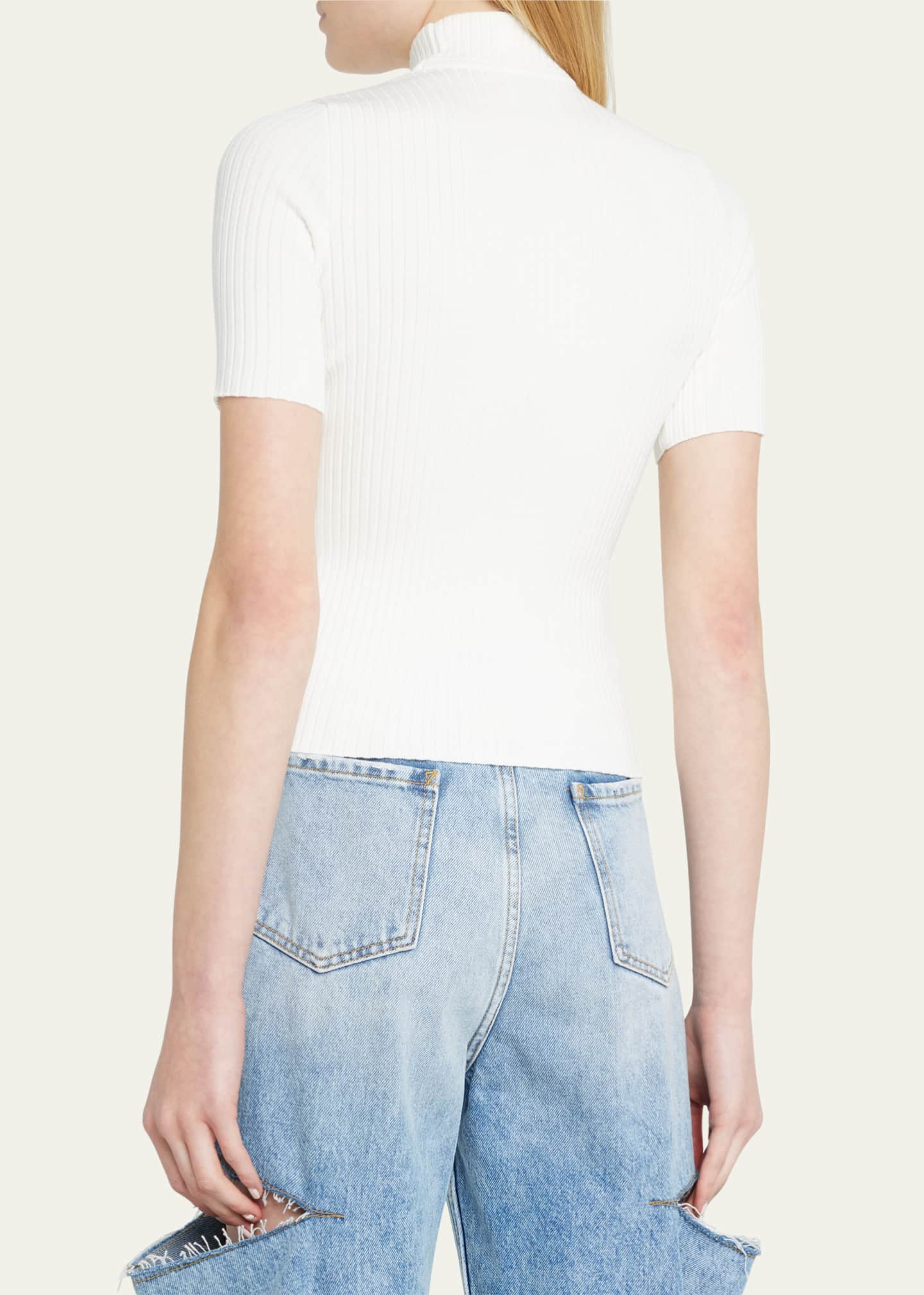 【関税込み】Mockneck Sweater - Courreges - Cotton - White REEDITION RIB KNIT MOCKNECK SWEATER - courrèges