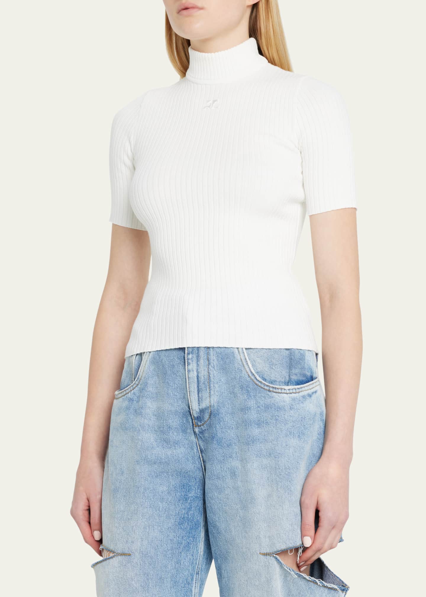 【激安大特価！】 Courreges Goodman Bergdorf - Pullover Rib Short-Sleeve Mock-Neck トップス