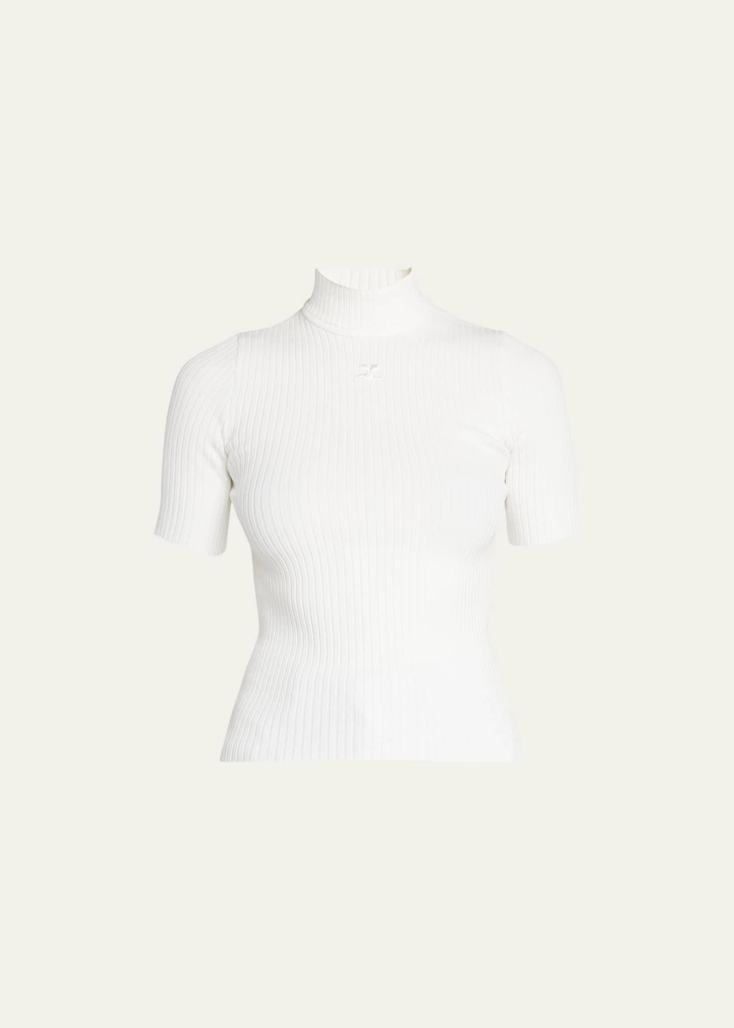 Courreges Mock-Neck Short-Sleeve Rib Pullover - Bergdorf Goodman