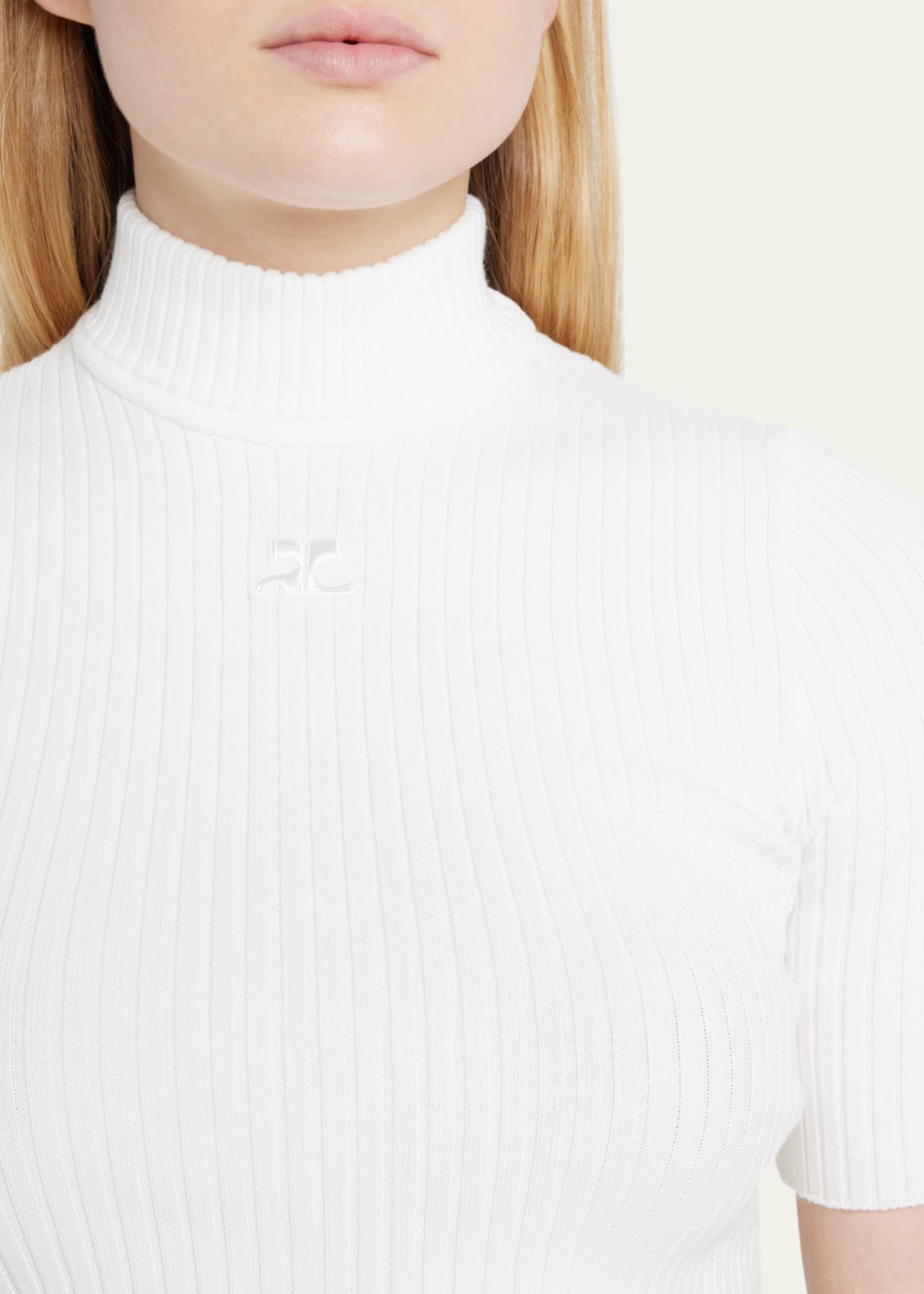 その他 Mockneck Sweater - Courreges - Cotton - White Courreges Mock-Neck Short-Sleeve Rib Pullover - Bergdorf Goodman