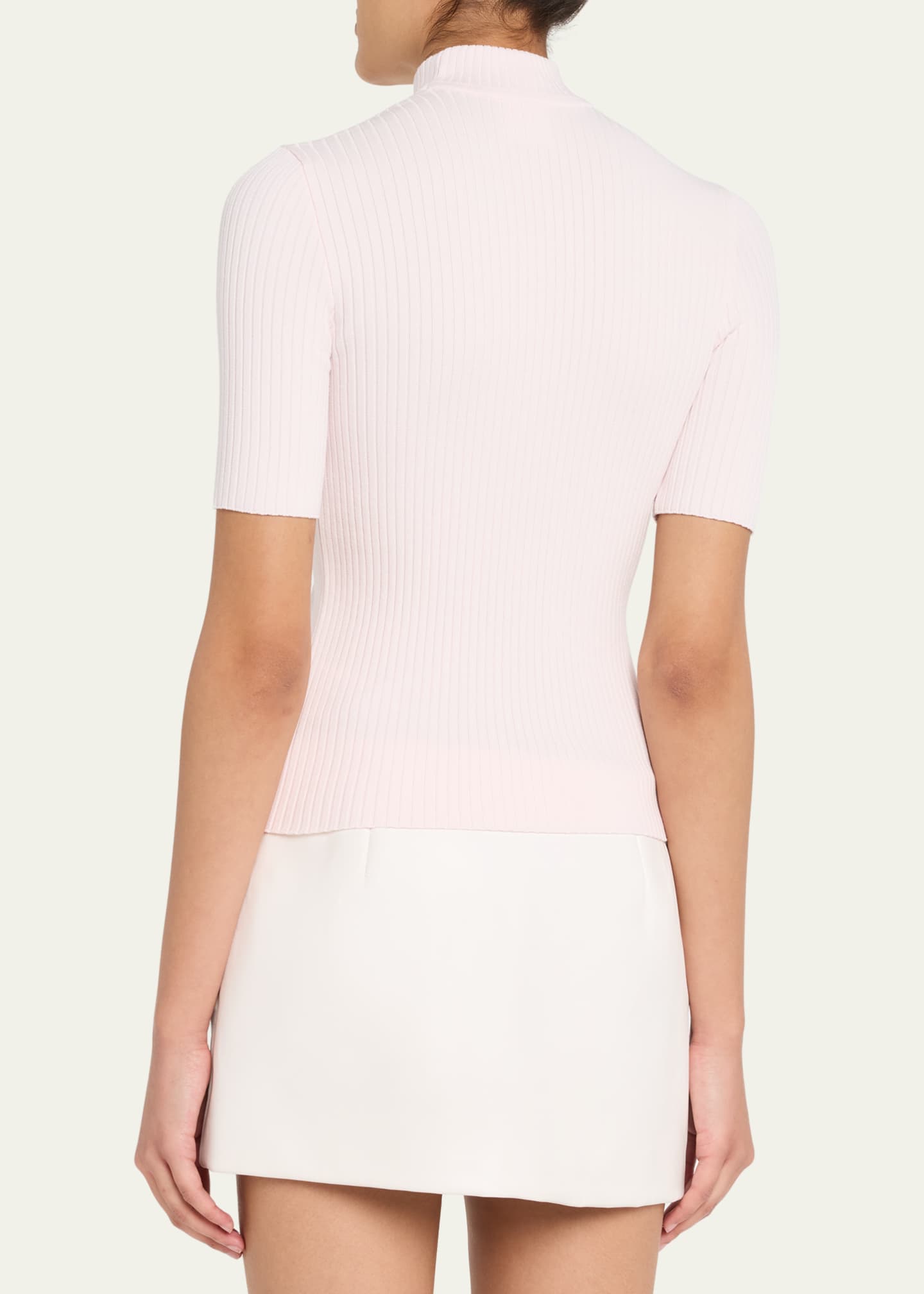 Courreges Mock-Neck Short-Sleeve Rib Pullover - Bergdorf Goodman