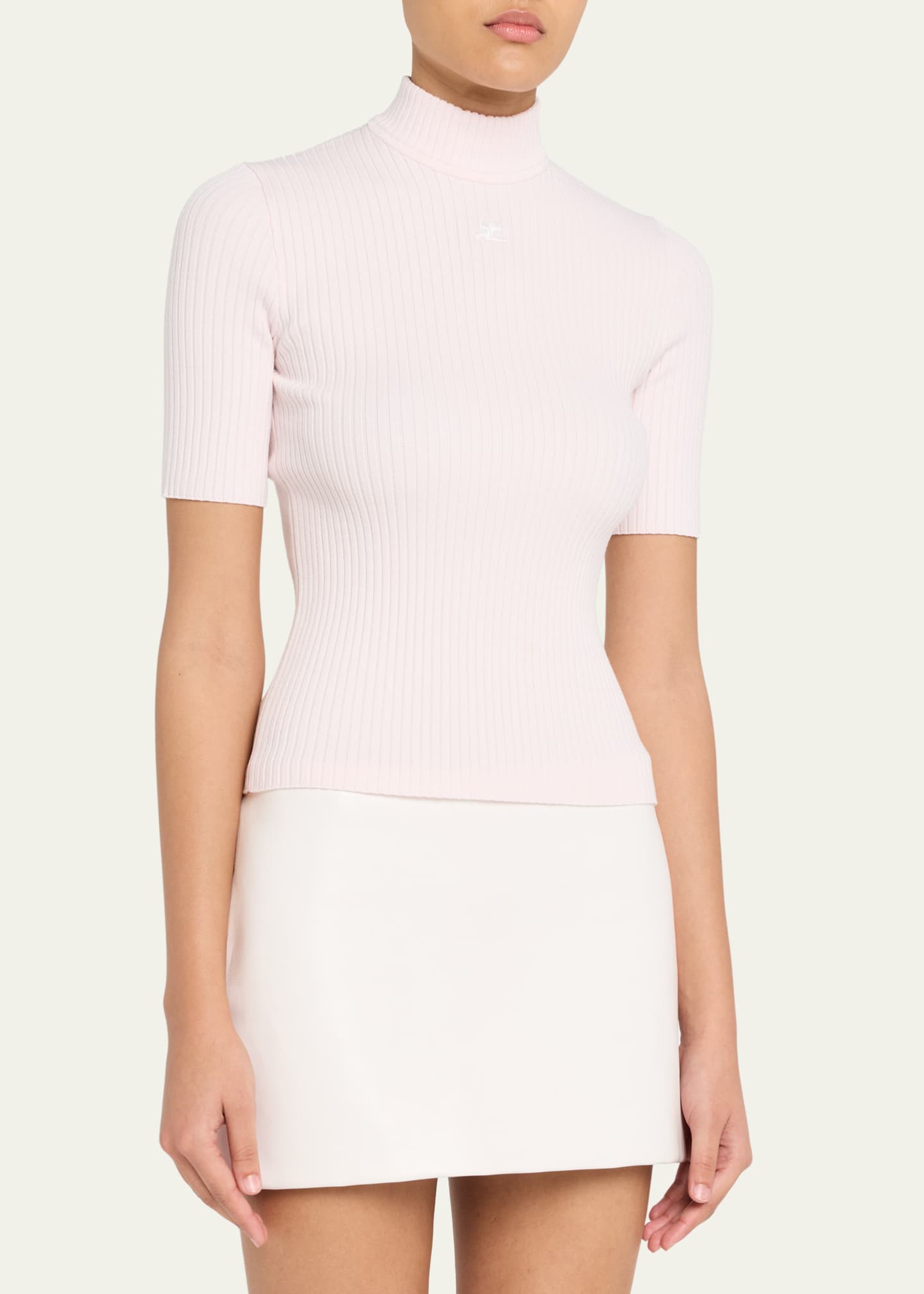 Courreges Mock-Neck Short-Sleeve Rib Pullover - Bergdorf Goodman