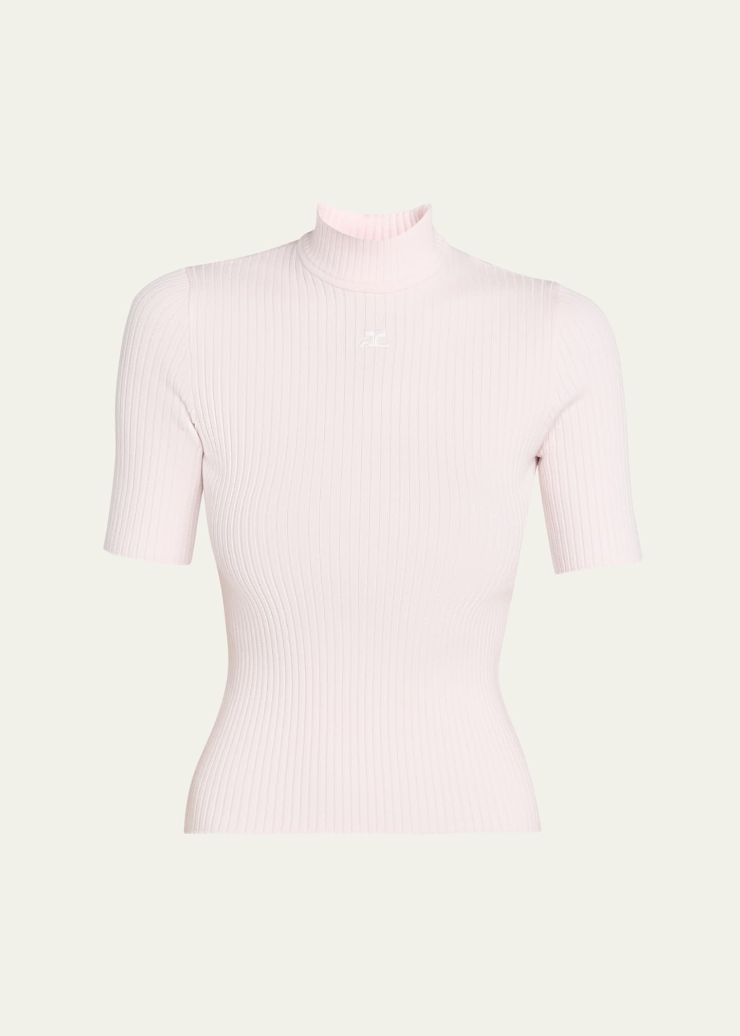 Courreges Mock-Neck Short-Sleeve Rib Pullover - Bergdorf Goodman