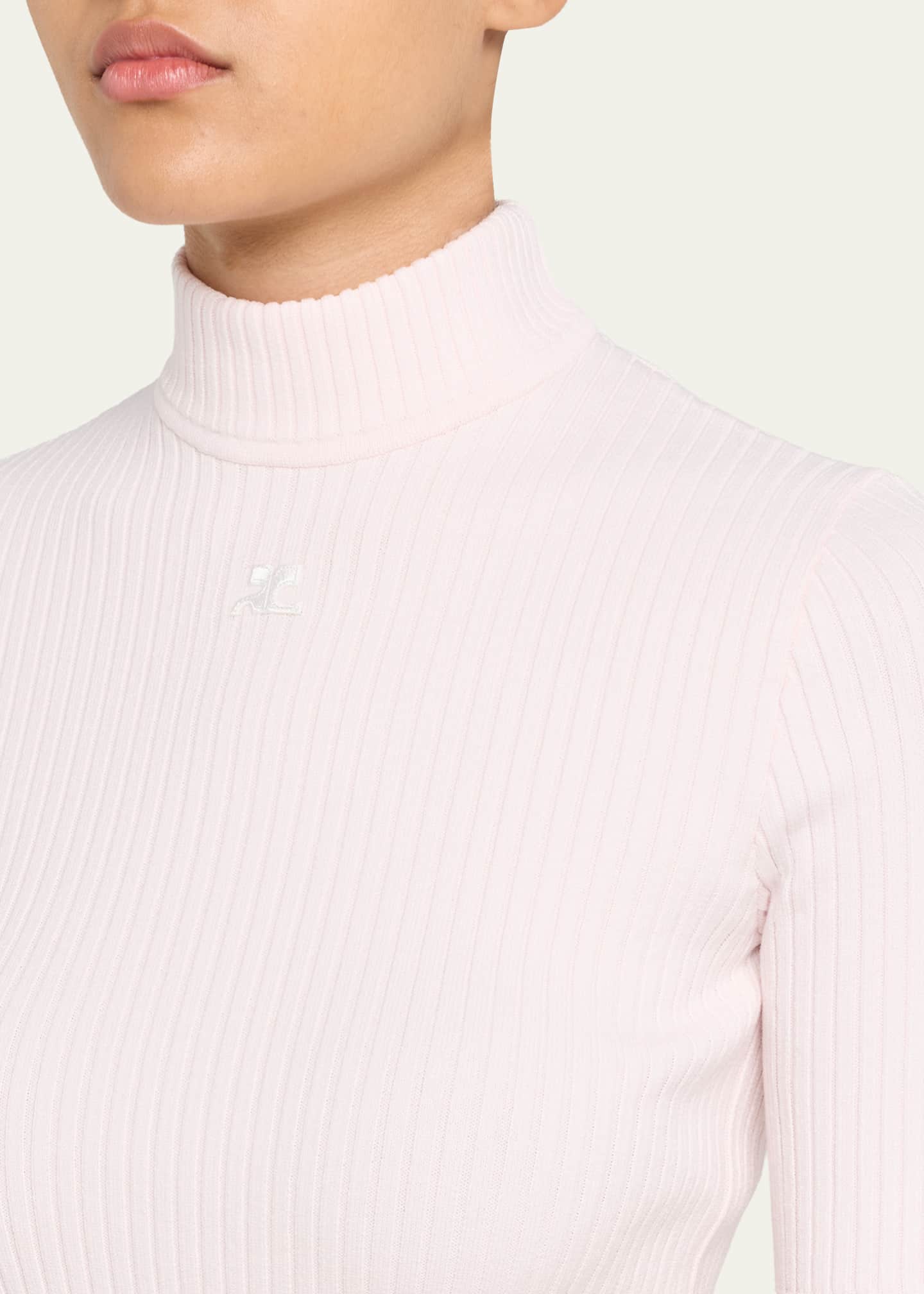 Courreges Mock-Neck Short-Sleeve Rib Pullover - Bergdorf Goodman