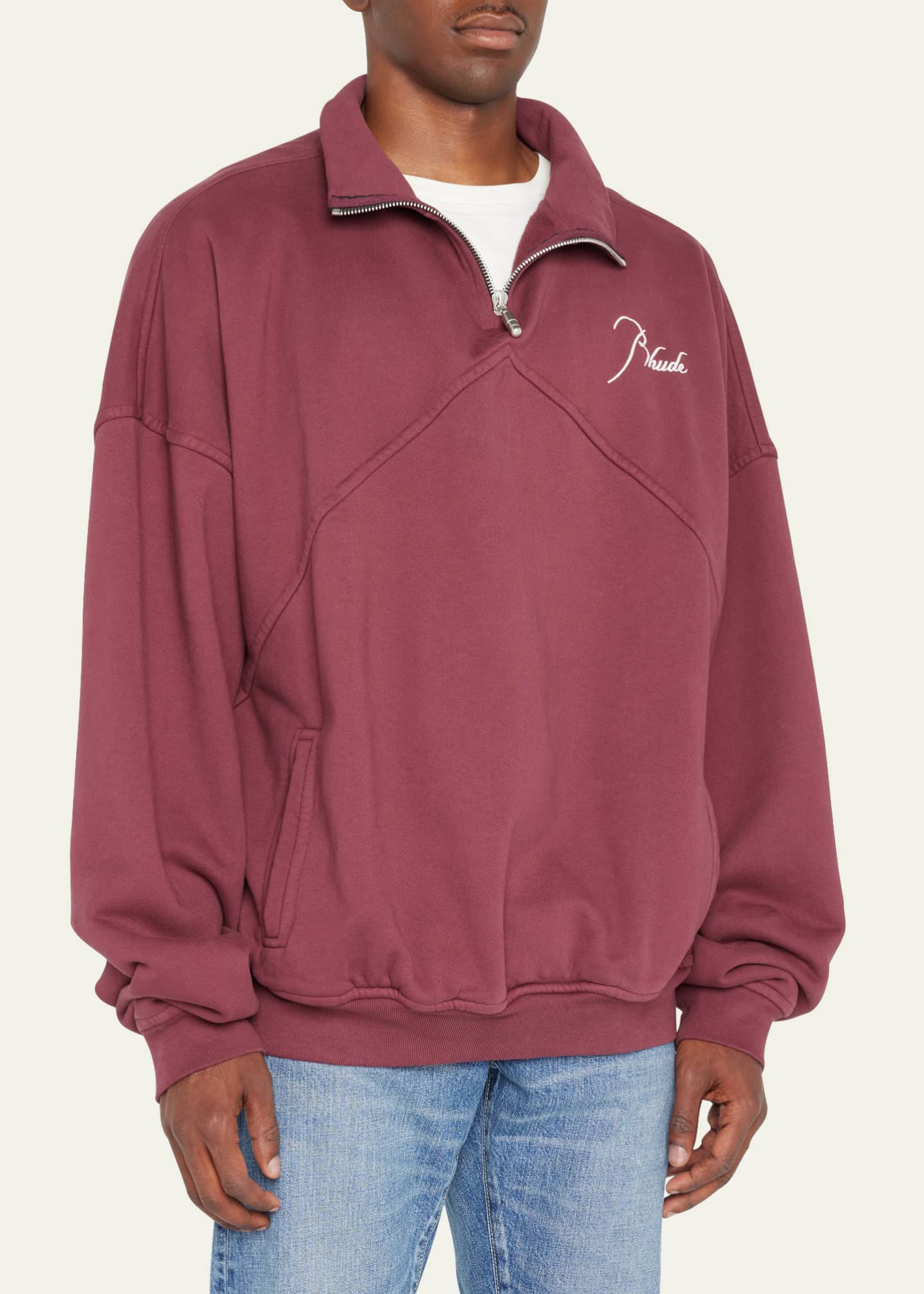 Rhude Men's Terry Quarter-Zip Logo Sweatshirt