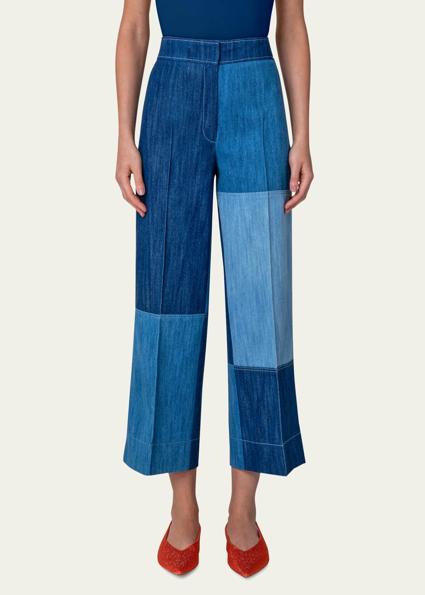 Akris punto Chieko Colorblock Denim Pants Bergdorf Goodman