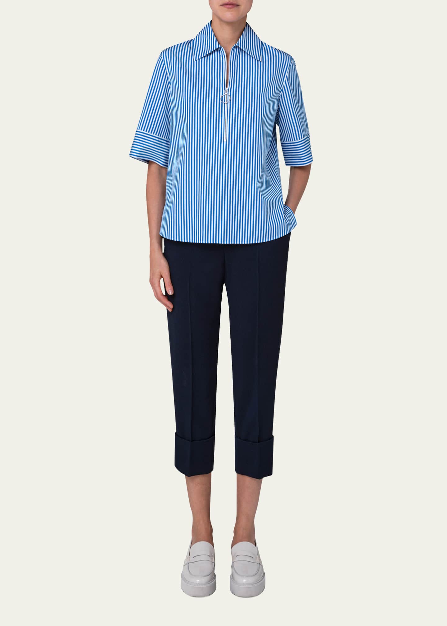 Akris punto Striped HalfZip Blouse Bergdorf Goodman