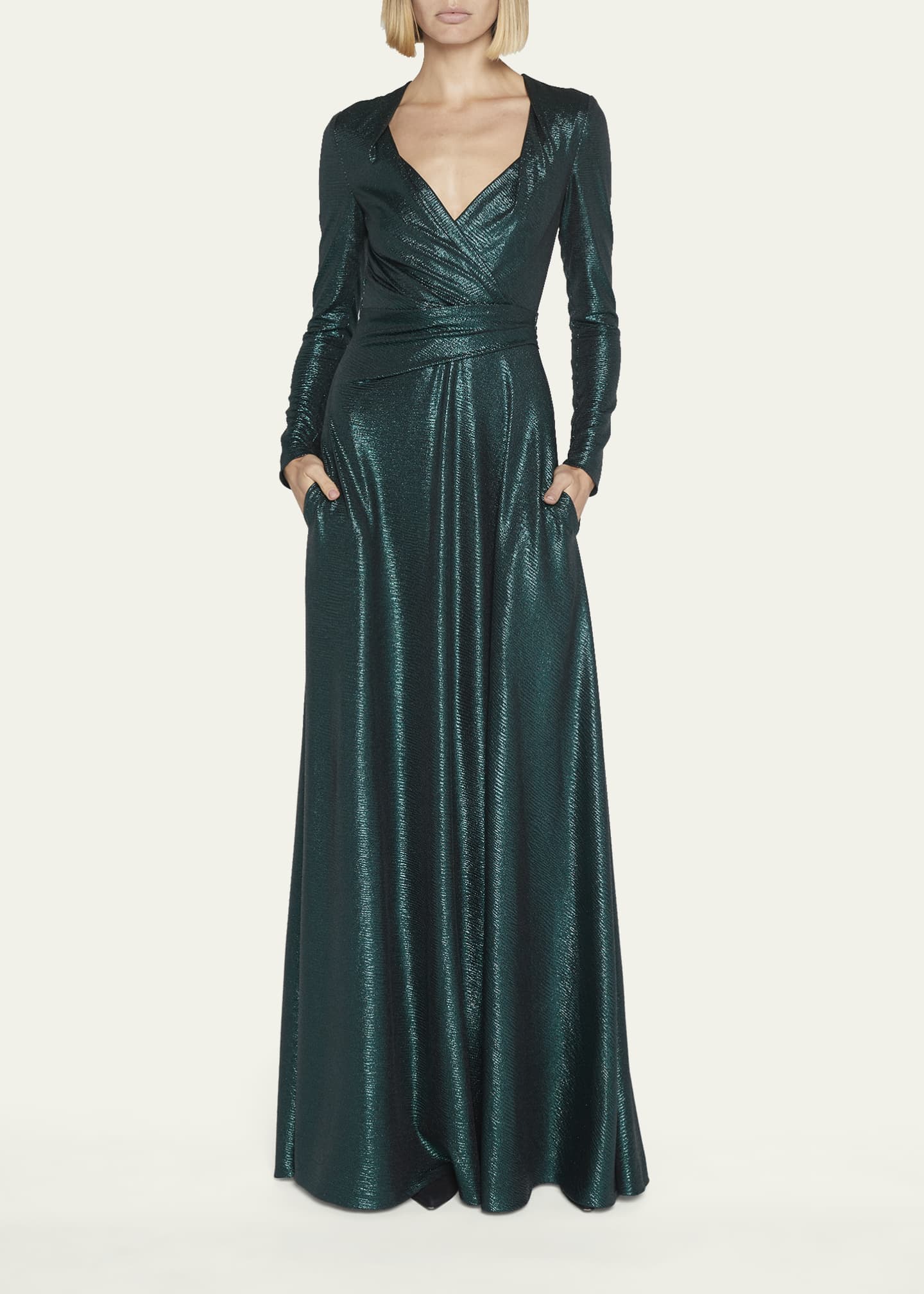 Talbot Runhof LongSleeve Draped Mirrorball Stretch Gown Bergdorf Goodman