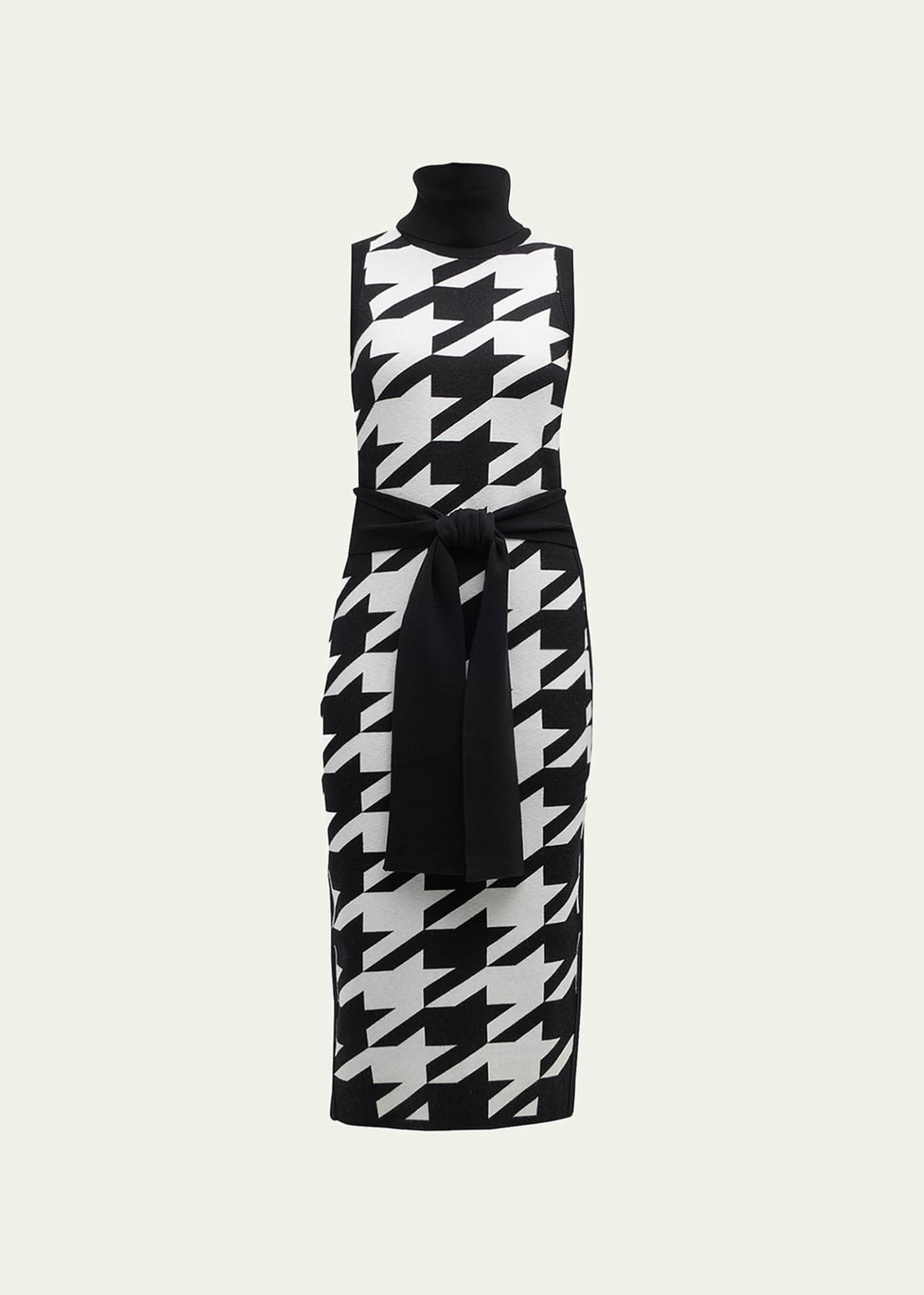 Toccin Houndstooth TieFront Turtleneck Midi Dress Bergdorf Goodman