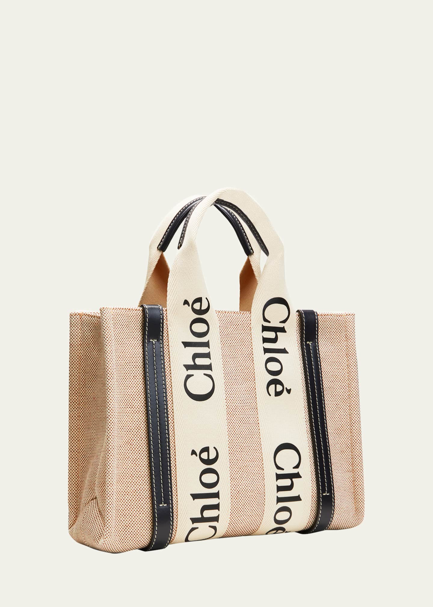 Chloe Woody Small Tote Bag in Linen with Crossbody Strap Bergdorf Goodman