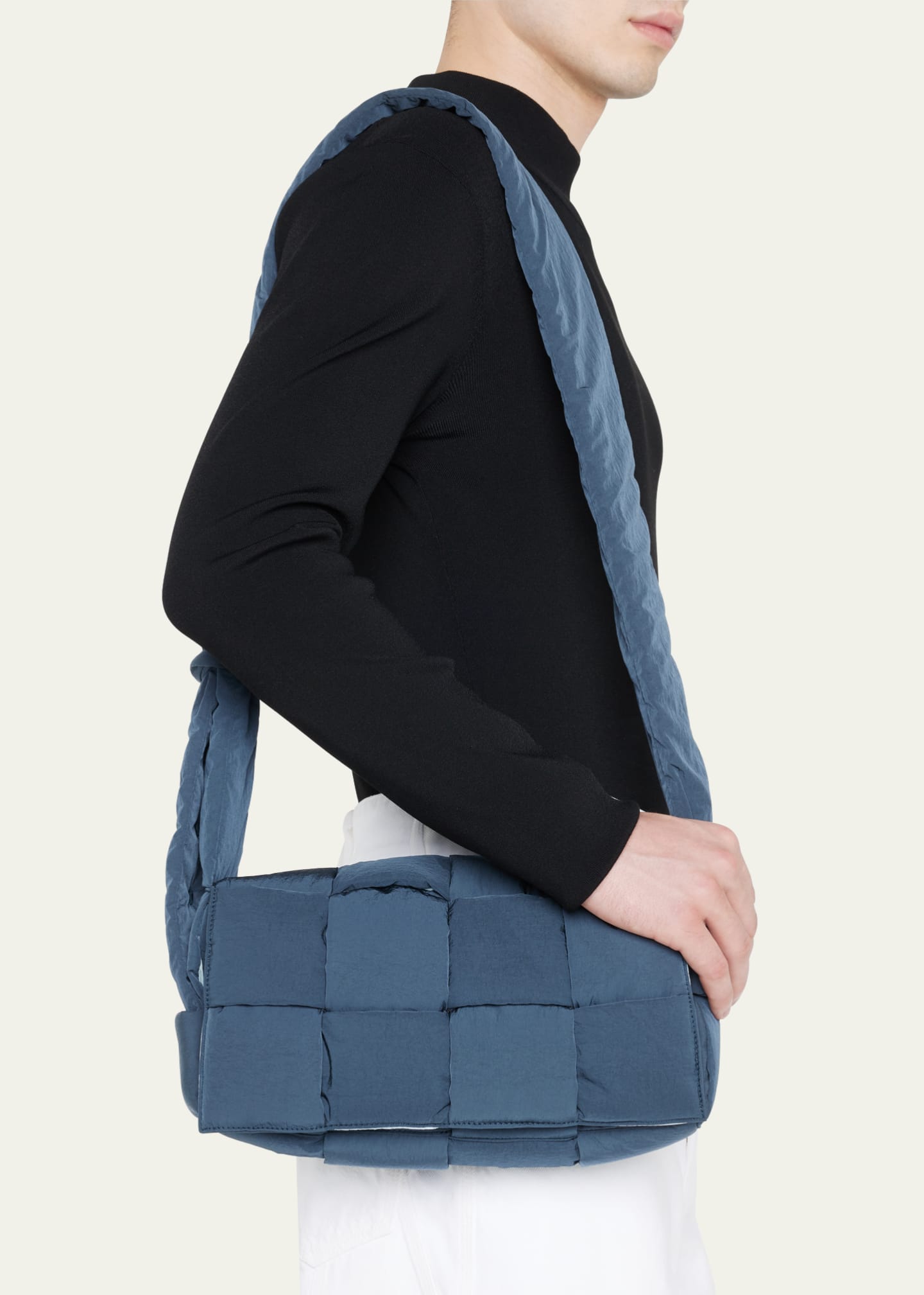 Bottega Men's Medium Cassette Intreccio Padded Nylon Crossbody