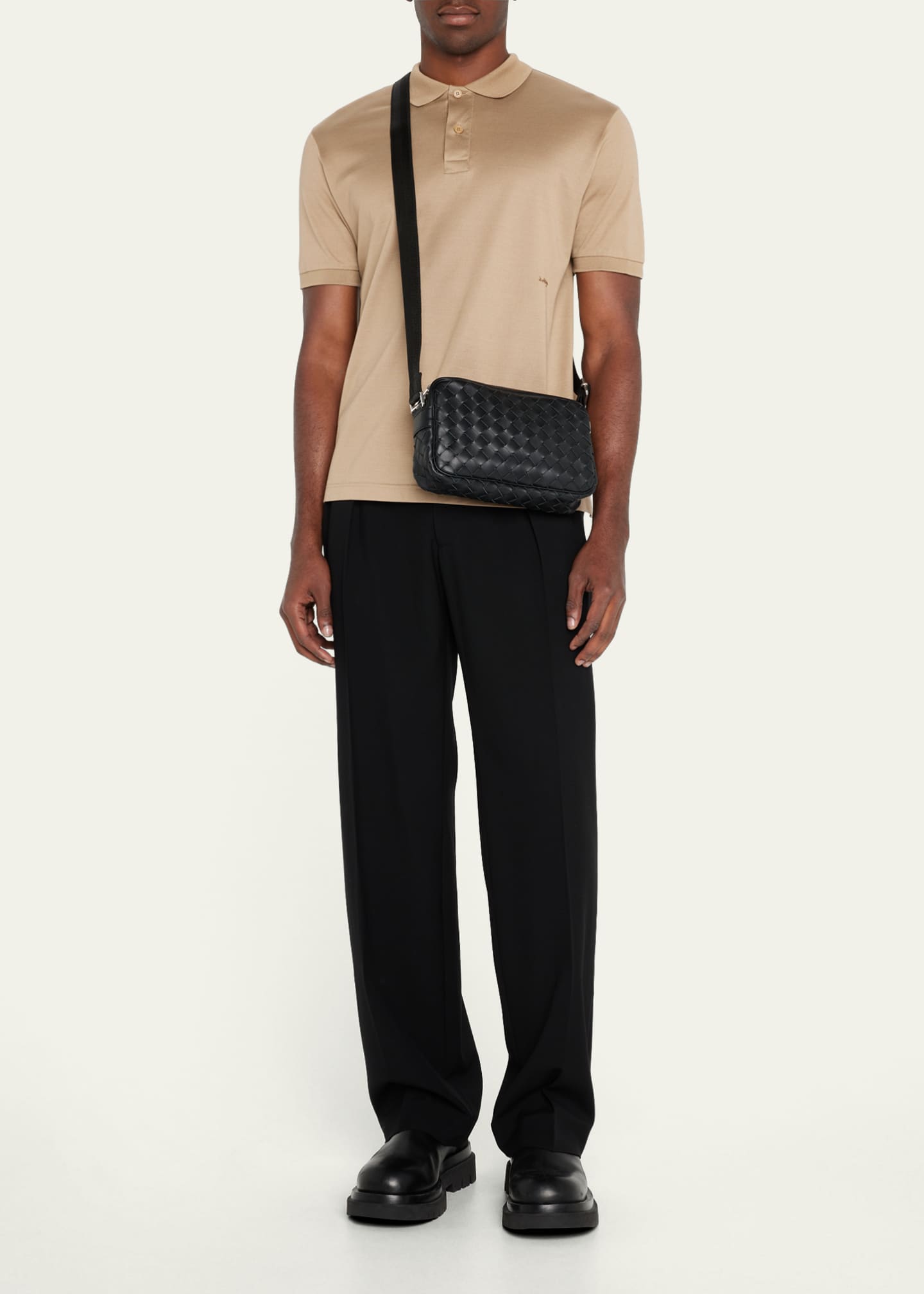 Bottega Veneta Intrecciato Leather Camera Crossbody Bag Black Silver