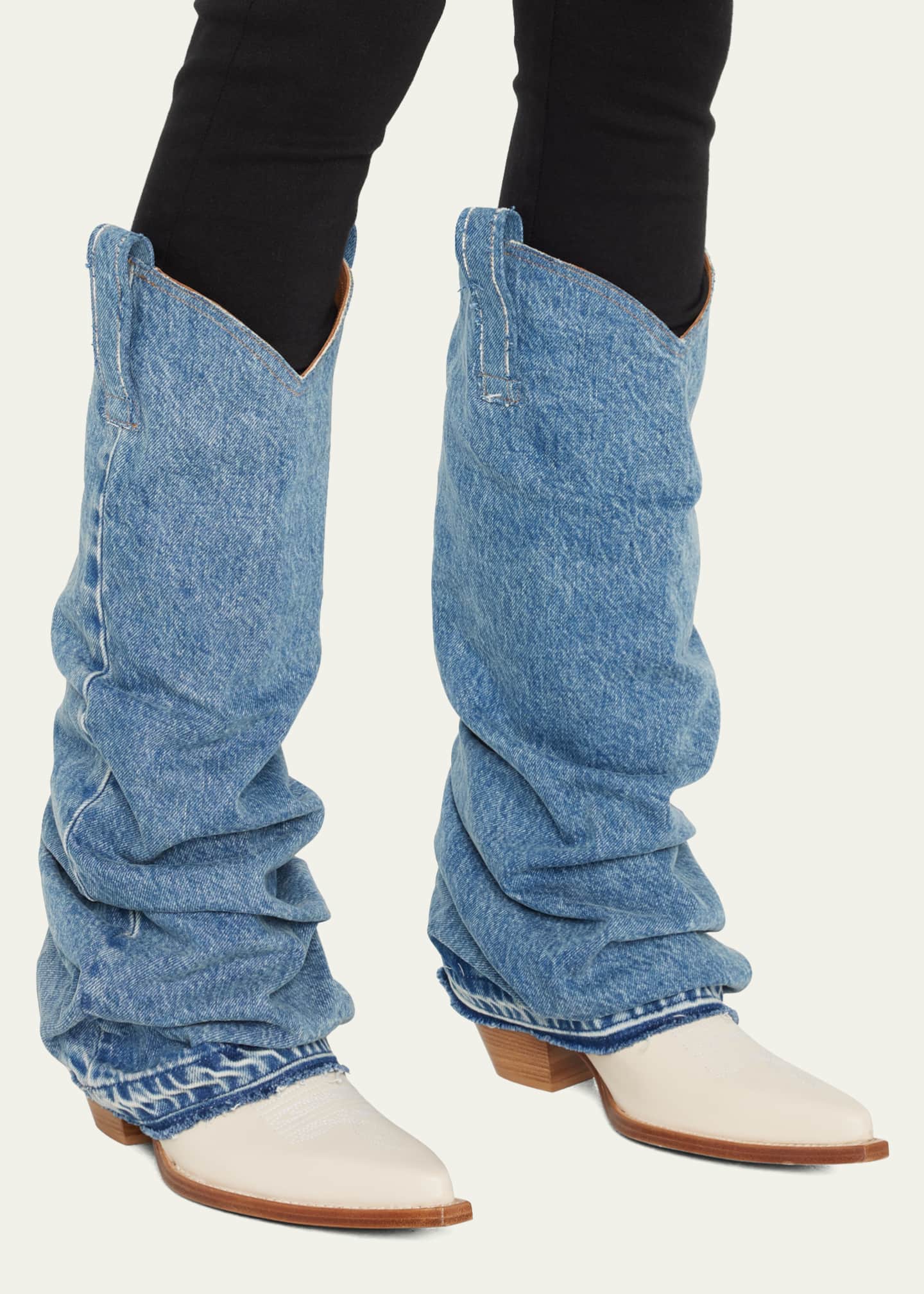 R13 Denim Sleeve Cowboy Boots