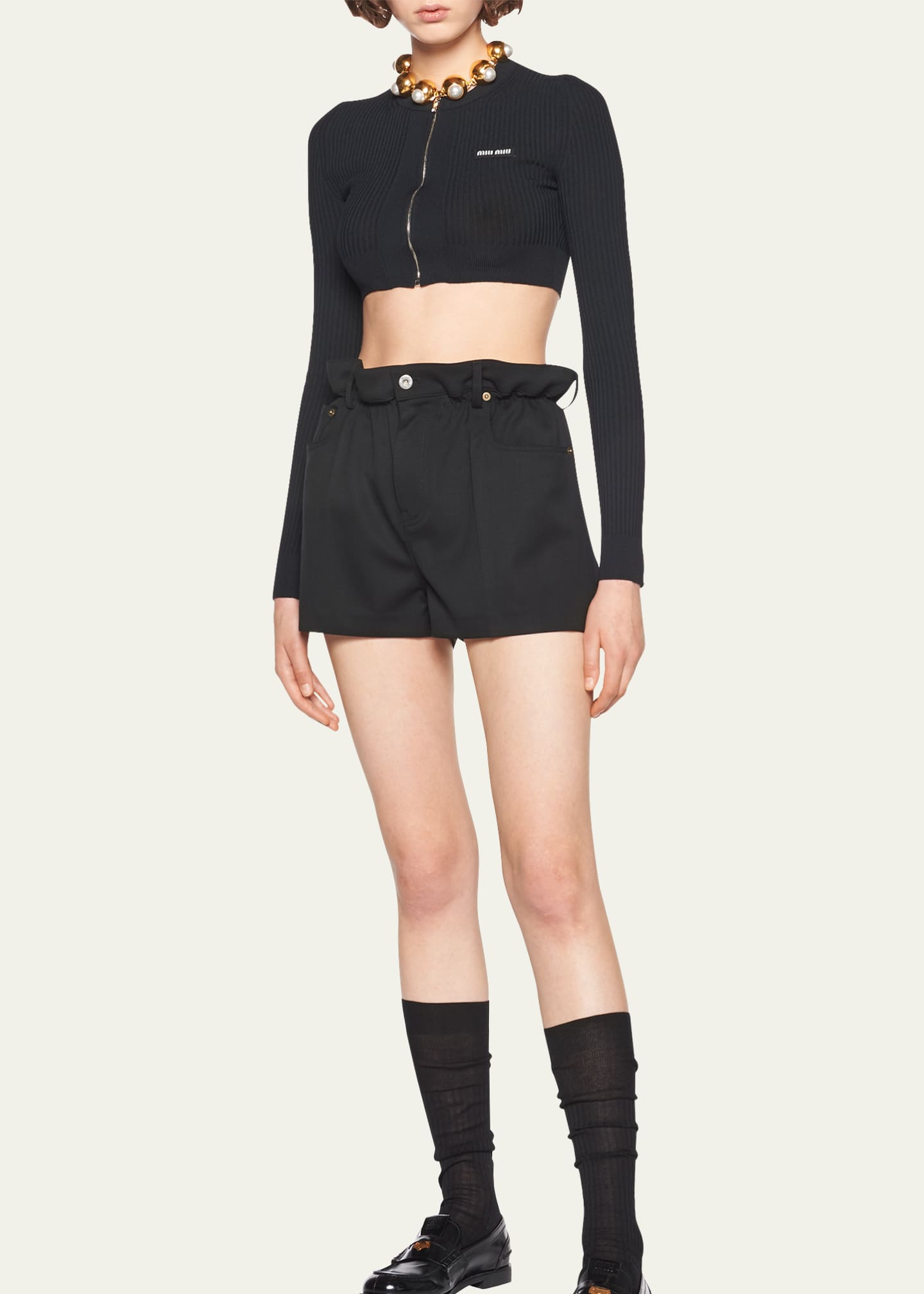 Miu Miu Paperbag Wool Shorts Bergdorf Goodman