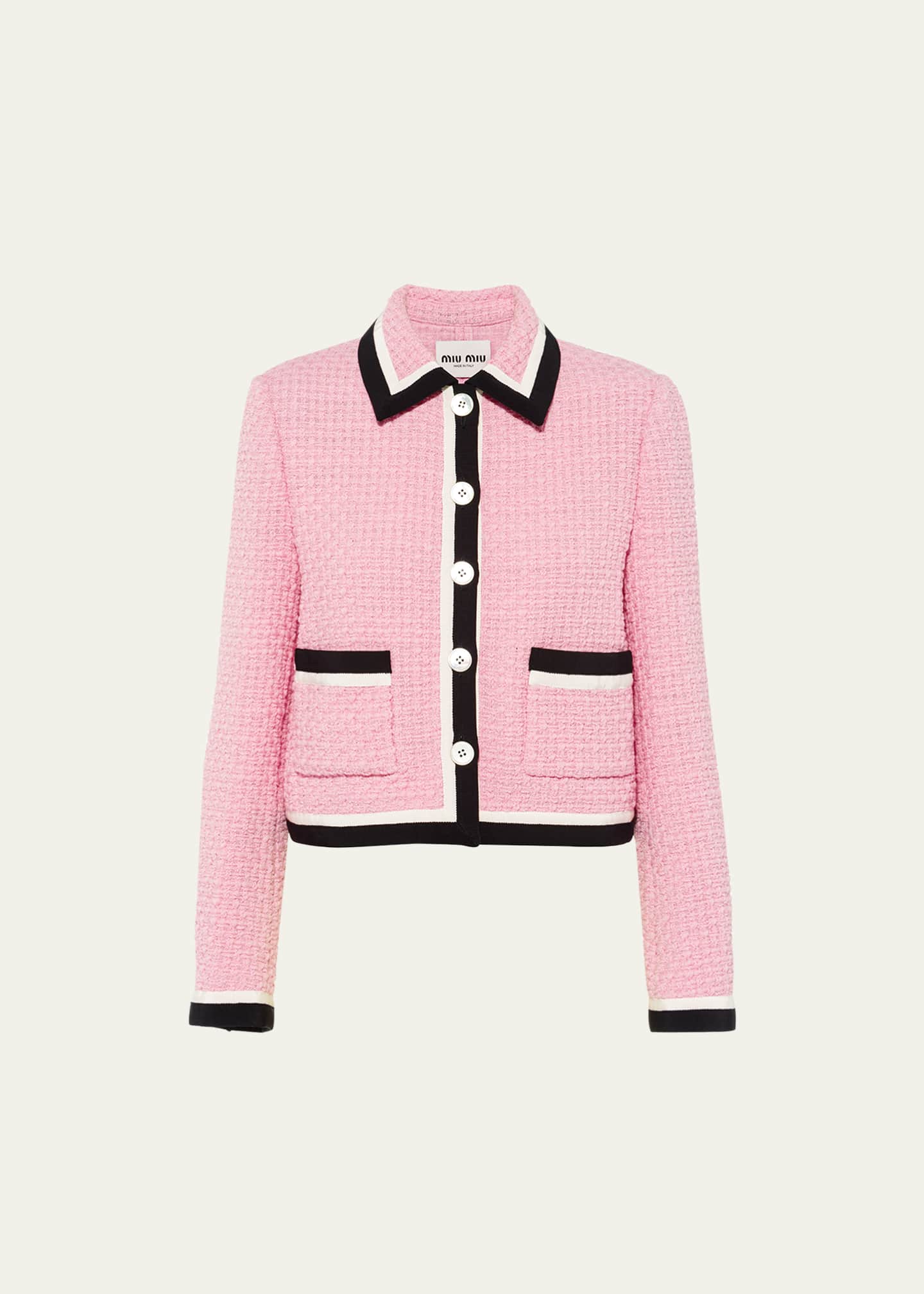 Miu Miu Tweed Contrast-Trim Crop Jacket - Bergdorf Goodman