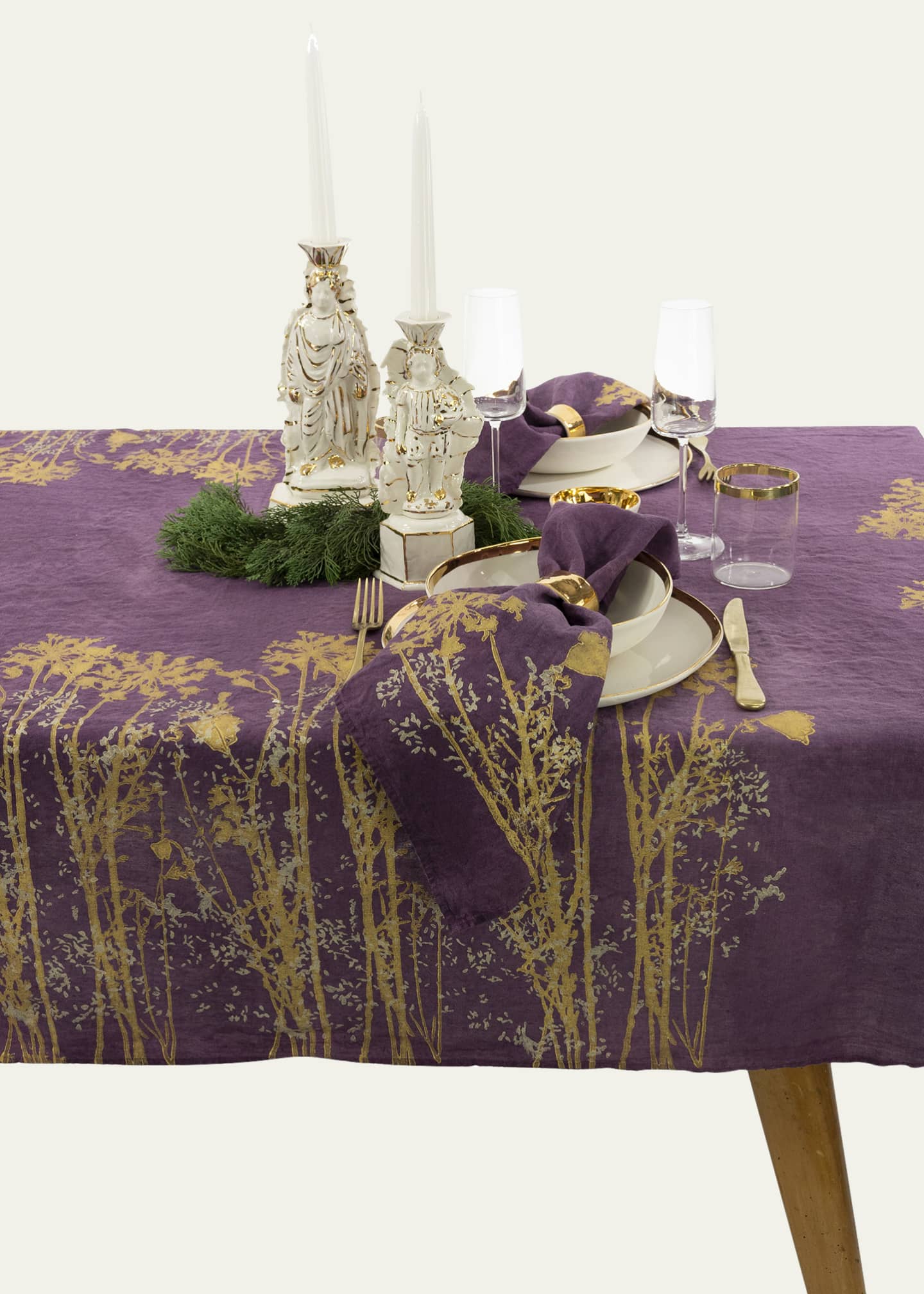 Stamperia Bertozzi Gold & Champagne Pratoline Painted Linen Tablecloth