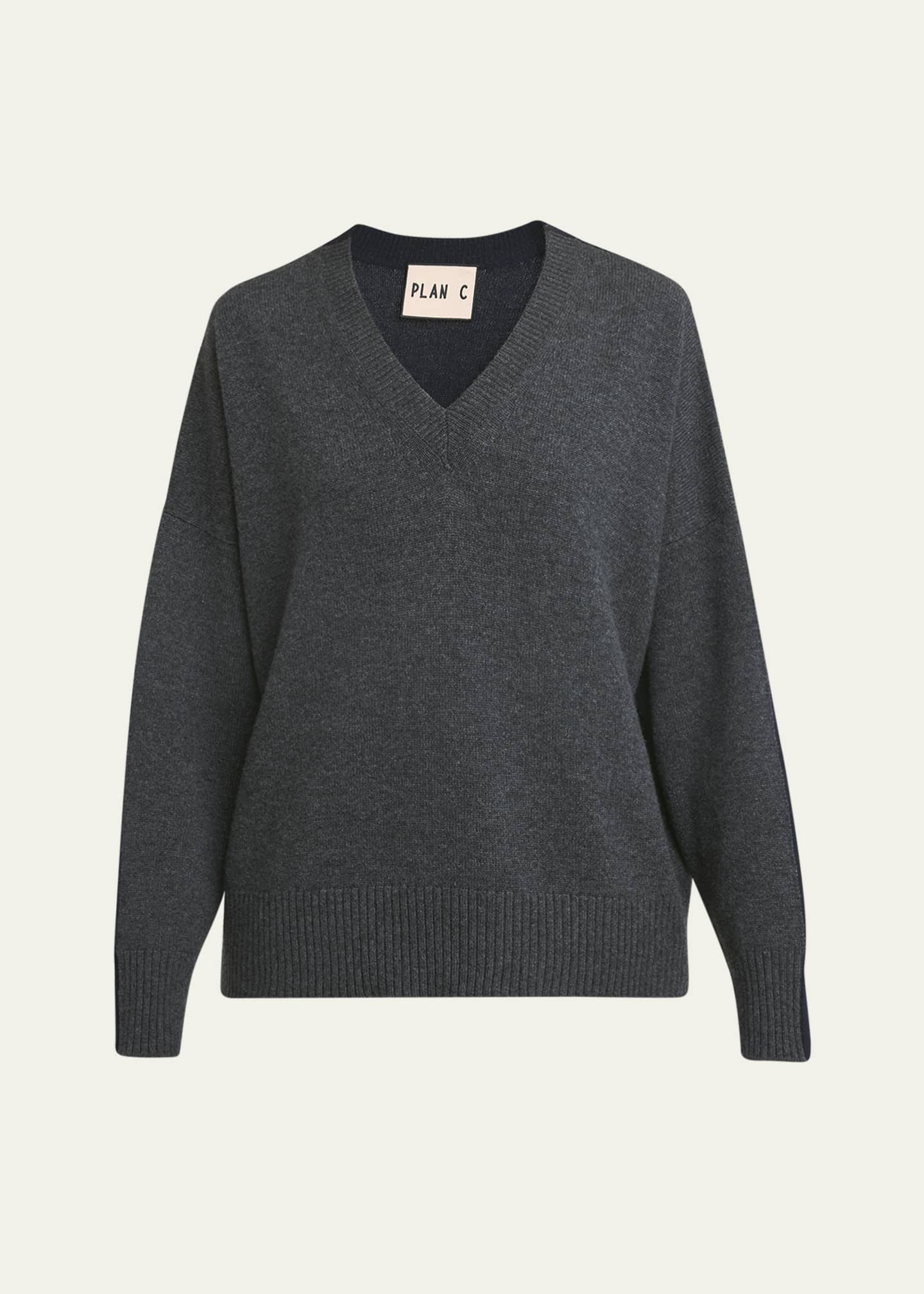 Plan C V Neck Colorblock Cashmere Sweater