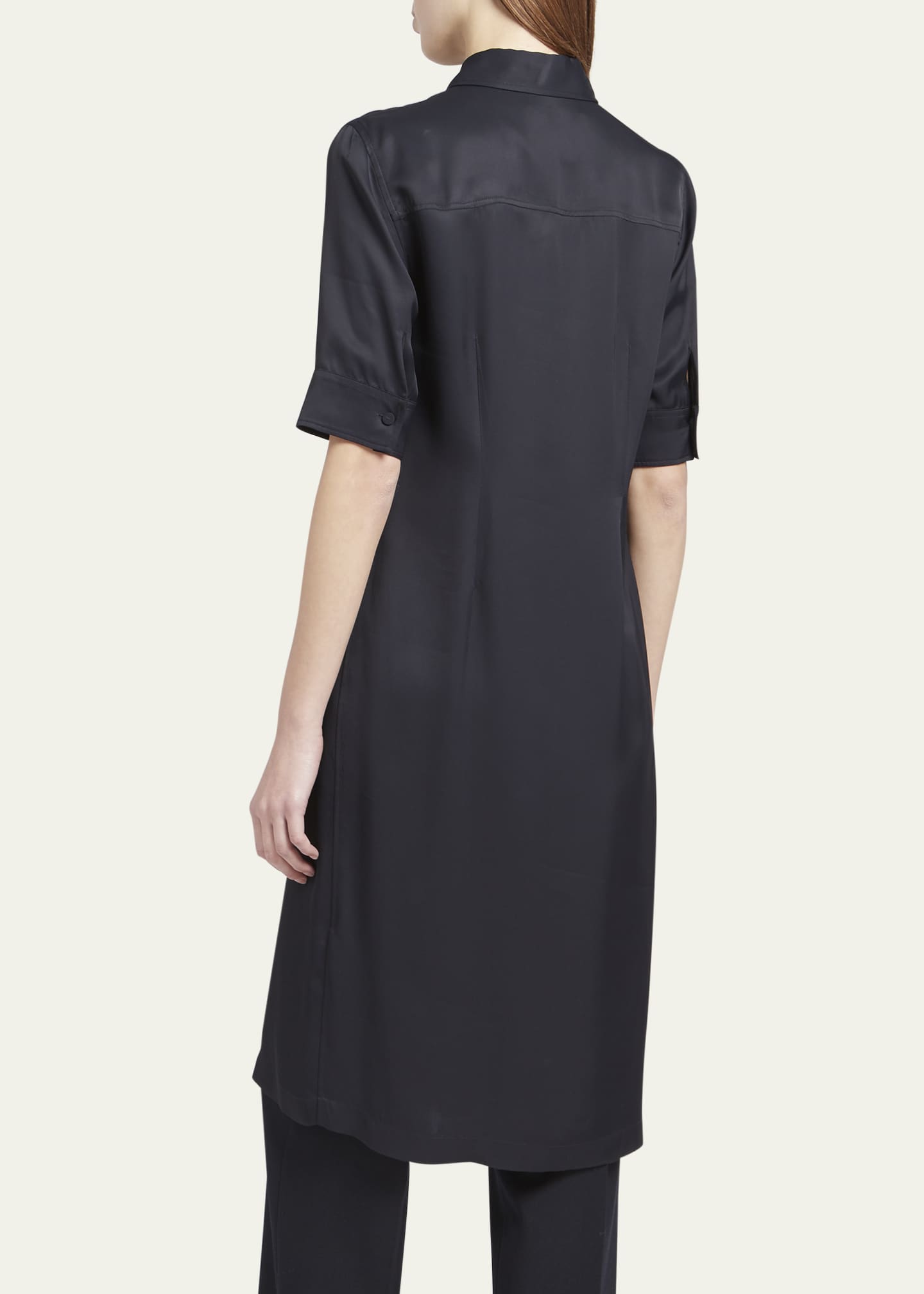 Jil Sander Short-Sleeve Collared Matte Fluid Tunic Shirt Image 3 of 5