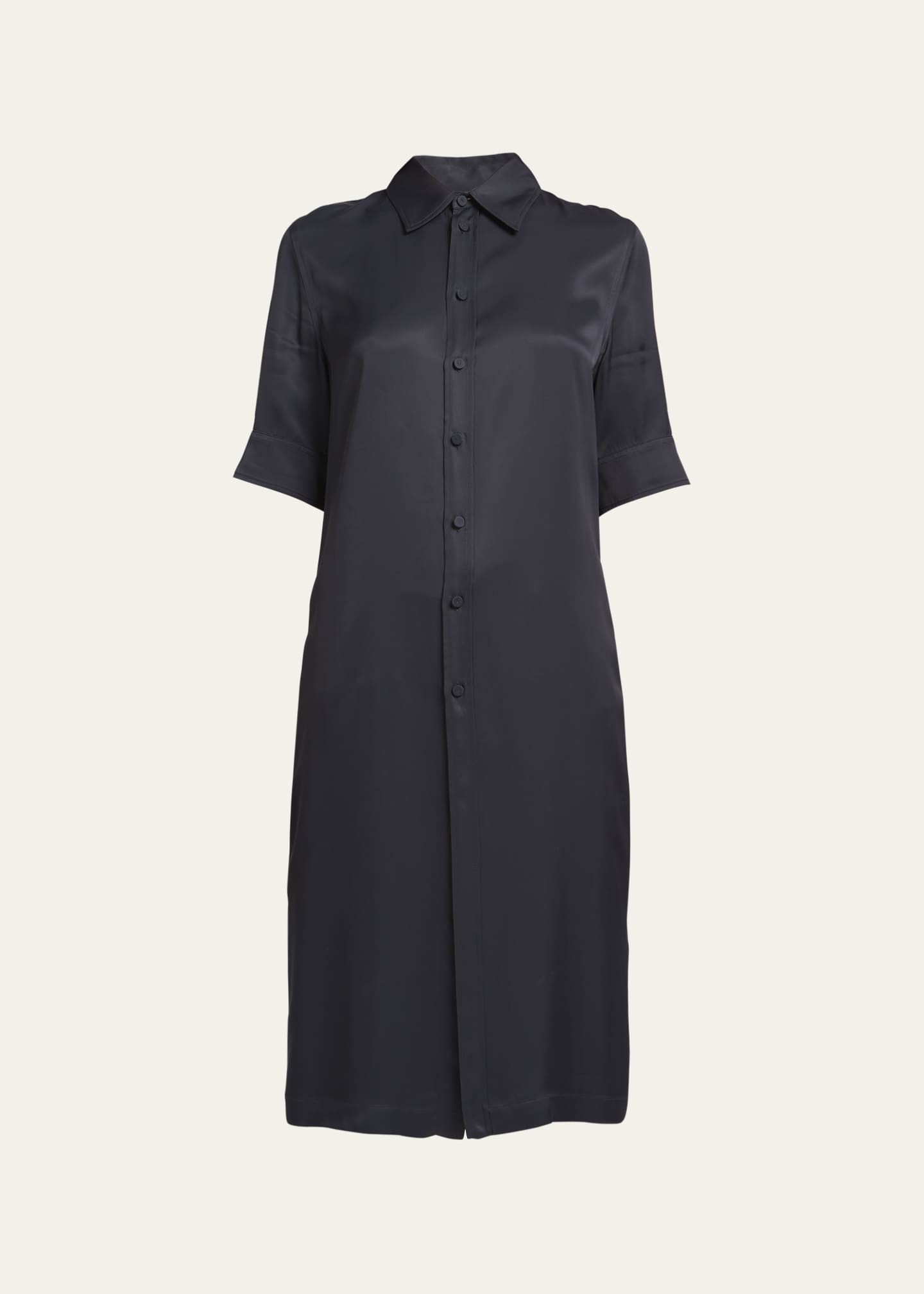 Jil Sander Short-Sleeve Collared Matte Fluid Tunic Shirt Image 1 of 5