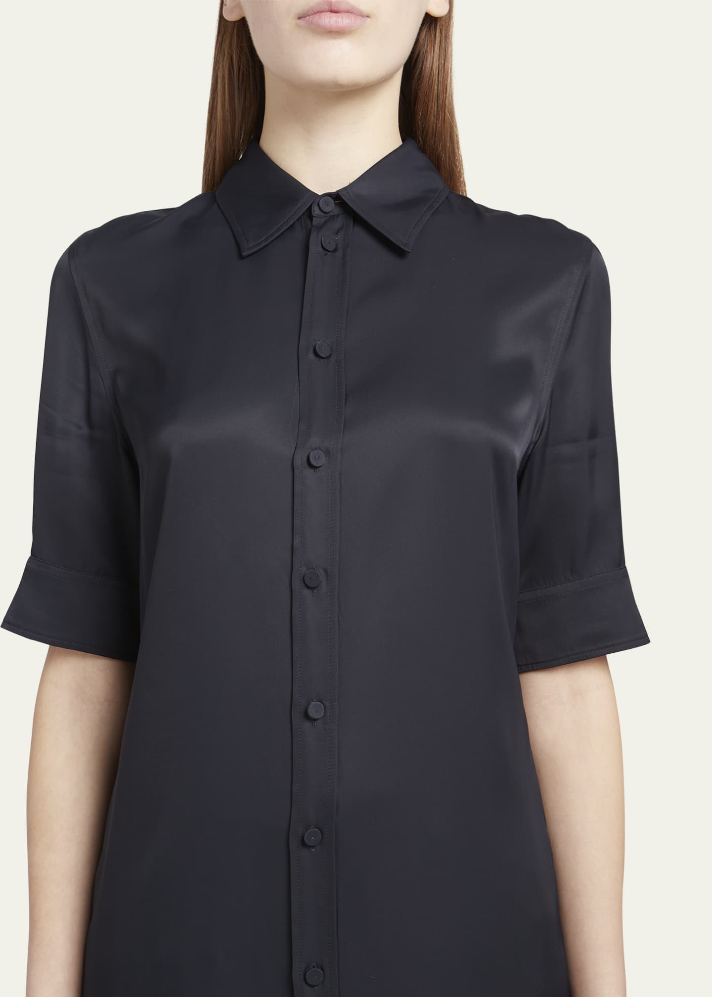 Jil Sander Short-Sleeve Collared Matte Fluid Tunic Shirt Image 5 of 5