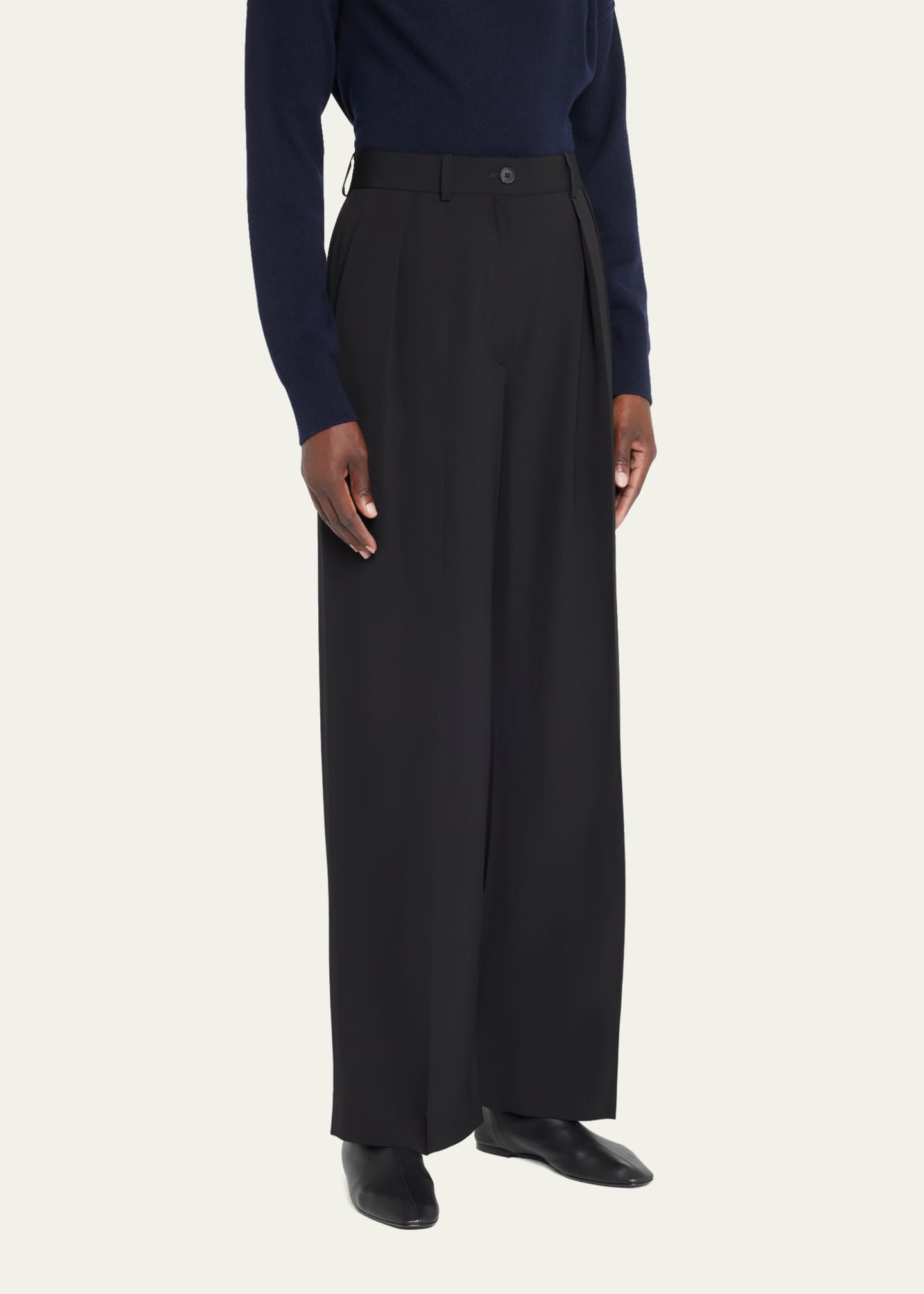 大人気【The Row】Igor high-rise wide-leg pants コットン製 Igor high-rise wide-leg pants in black - The Row | Mytheresa
