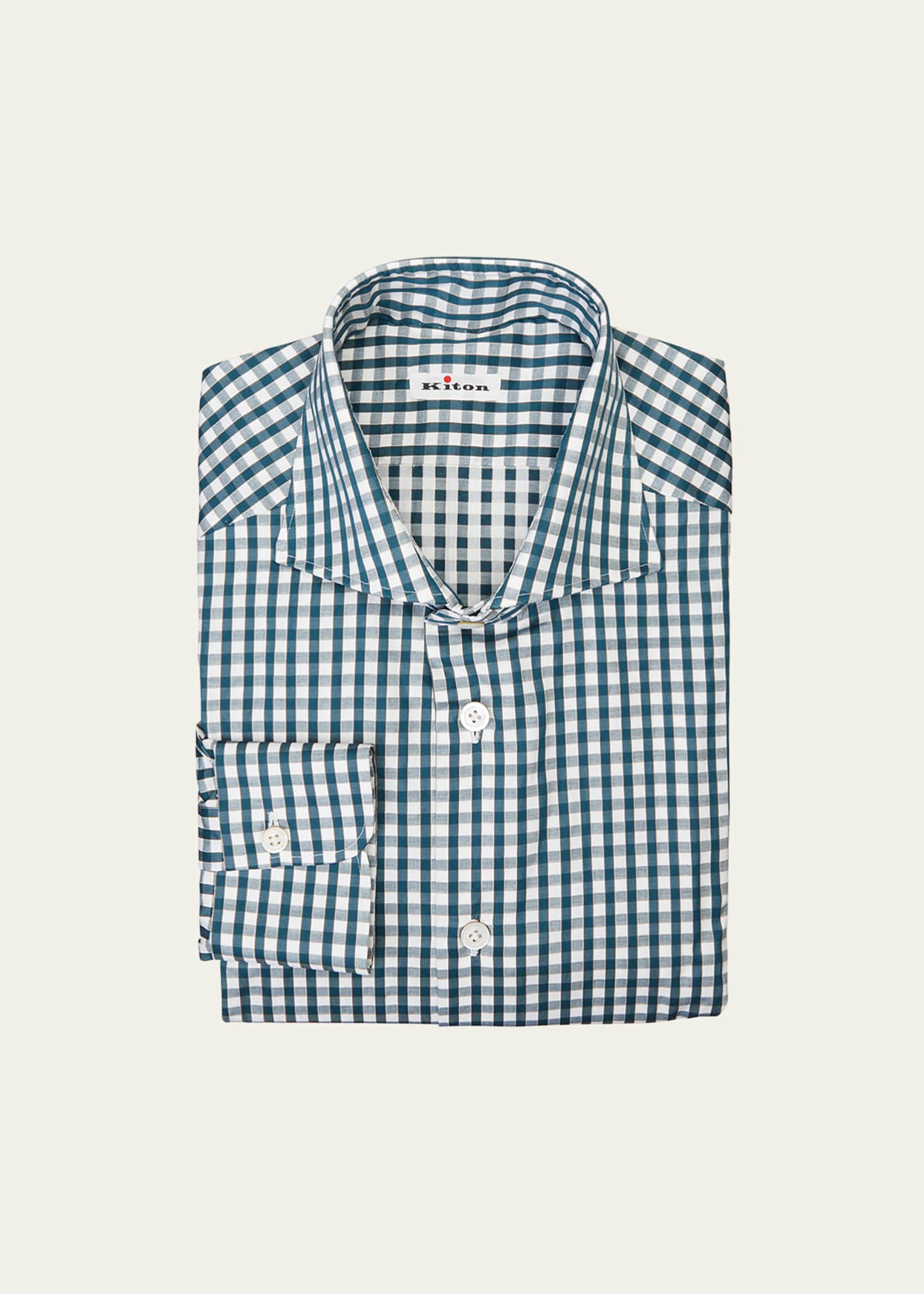 Kiton Men's Gingham Check Dress Shirt Bergdorf Goodman