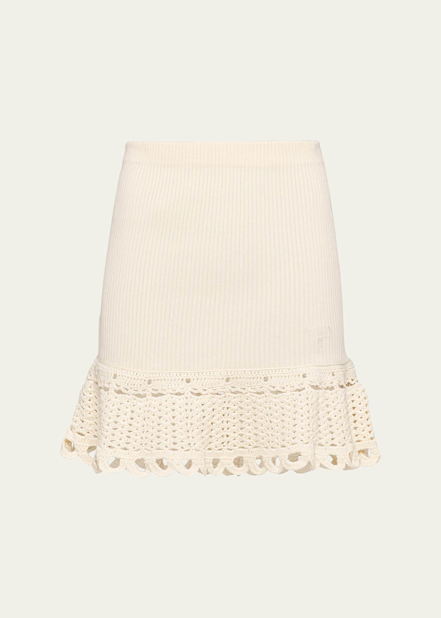 【関税＆送料込み】Prada Logo-Embroidered Skirt Prada Logo-Embroidered Rib Mini Skirt with Crochet Hem