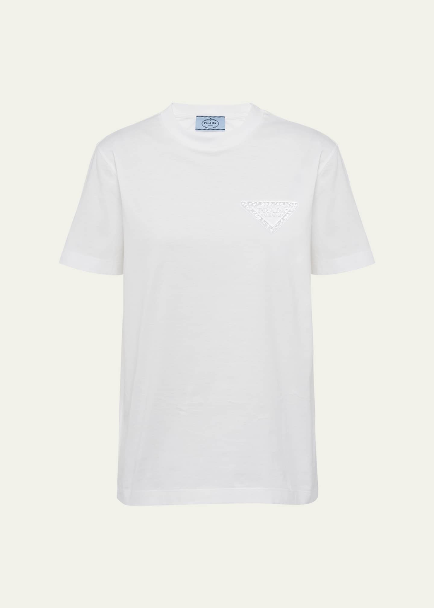 Prada Logo-Embroidered Jersey T-Shirt - Bergdorf Goodman