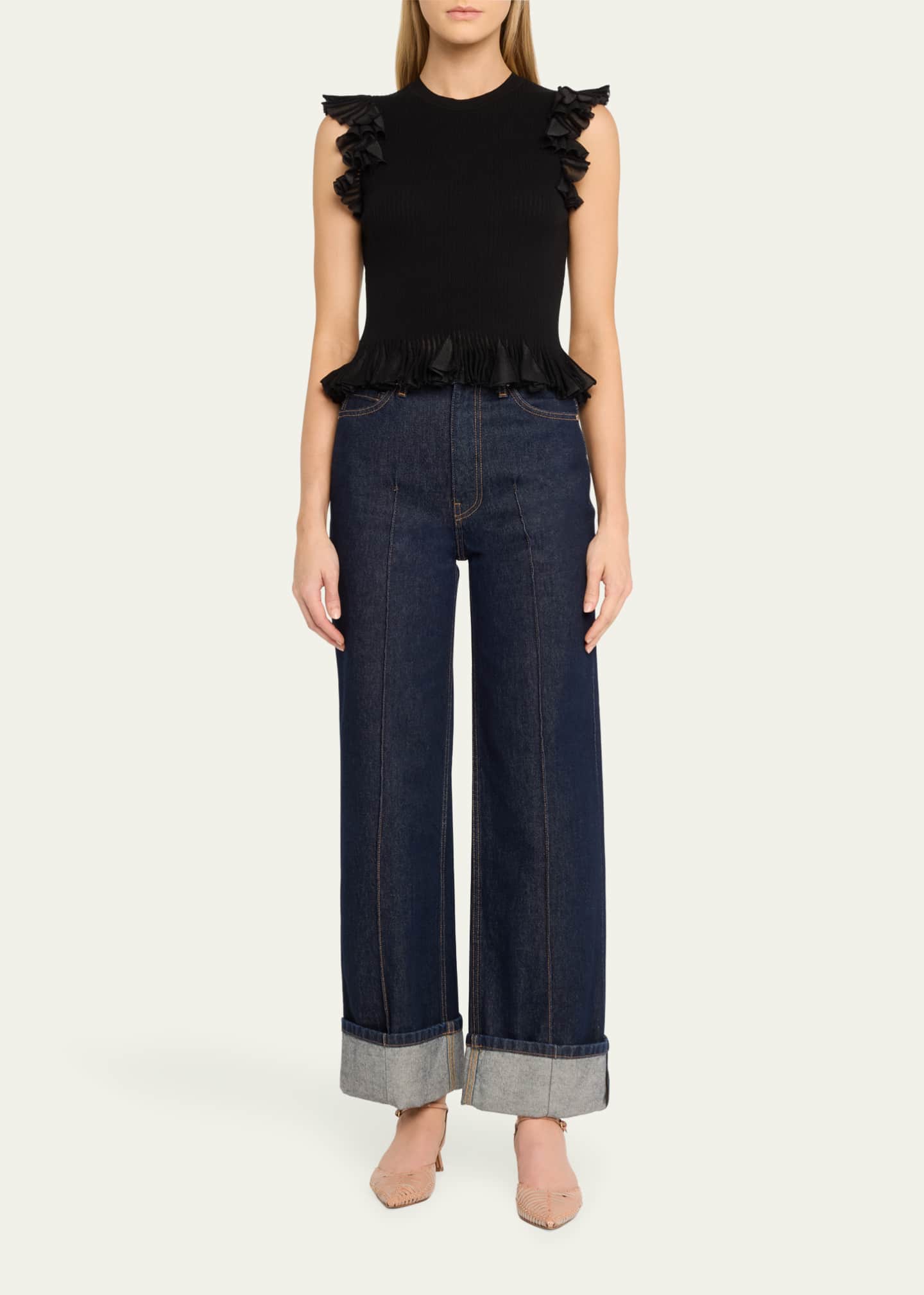 Ulla Johnson The Genevieve Topstitched Wide-Leg Denim Jeans Image 2 of 5