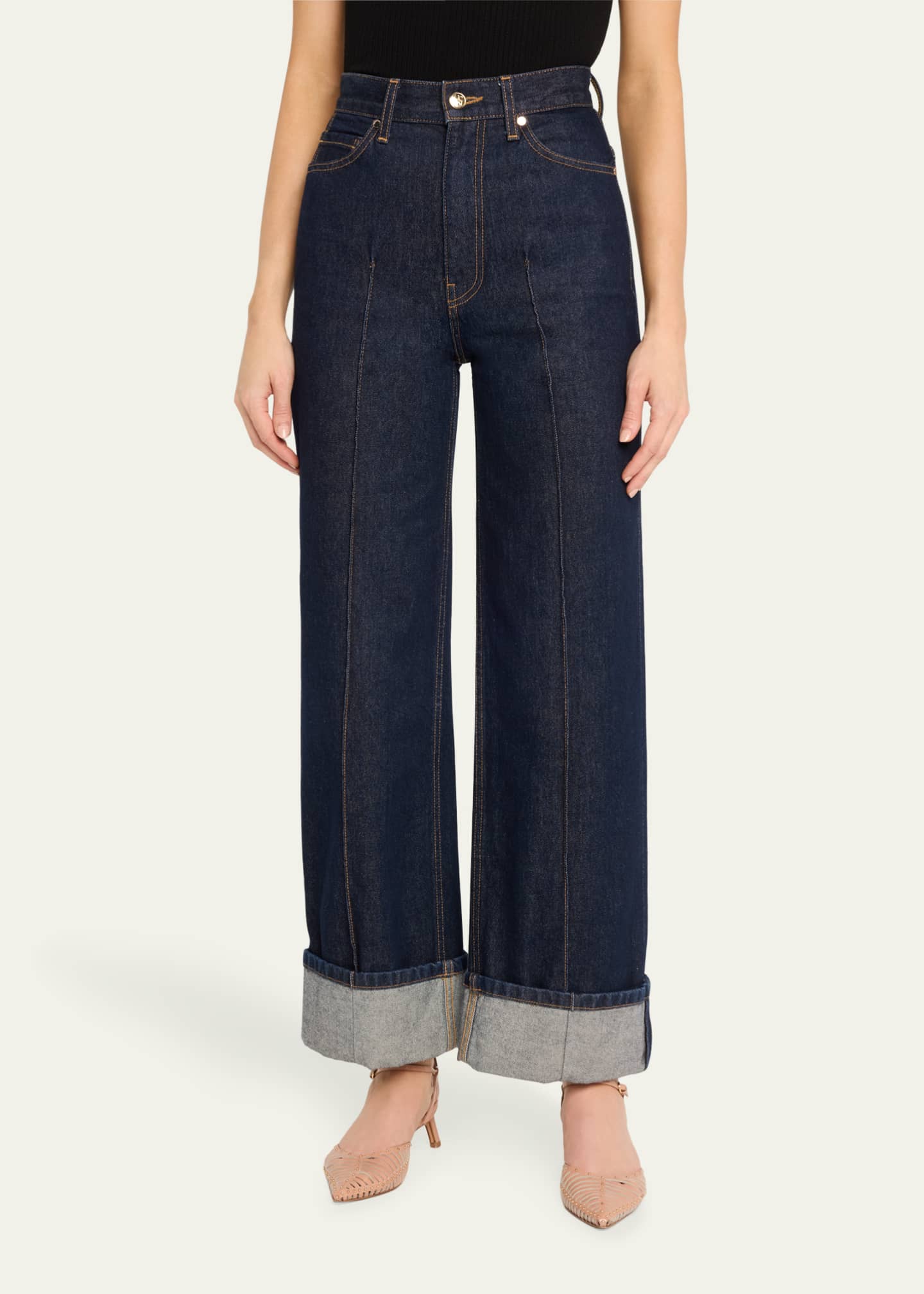 Ulla Johnson The Genevieve Topstitched Wide-Leg Denim Jeans Image 4 of 5