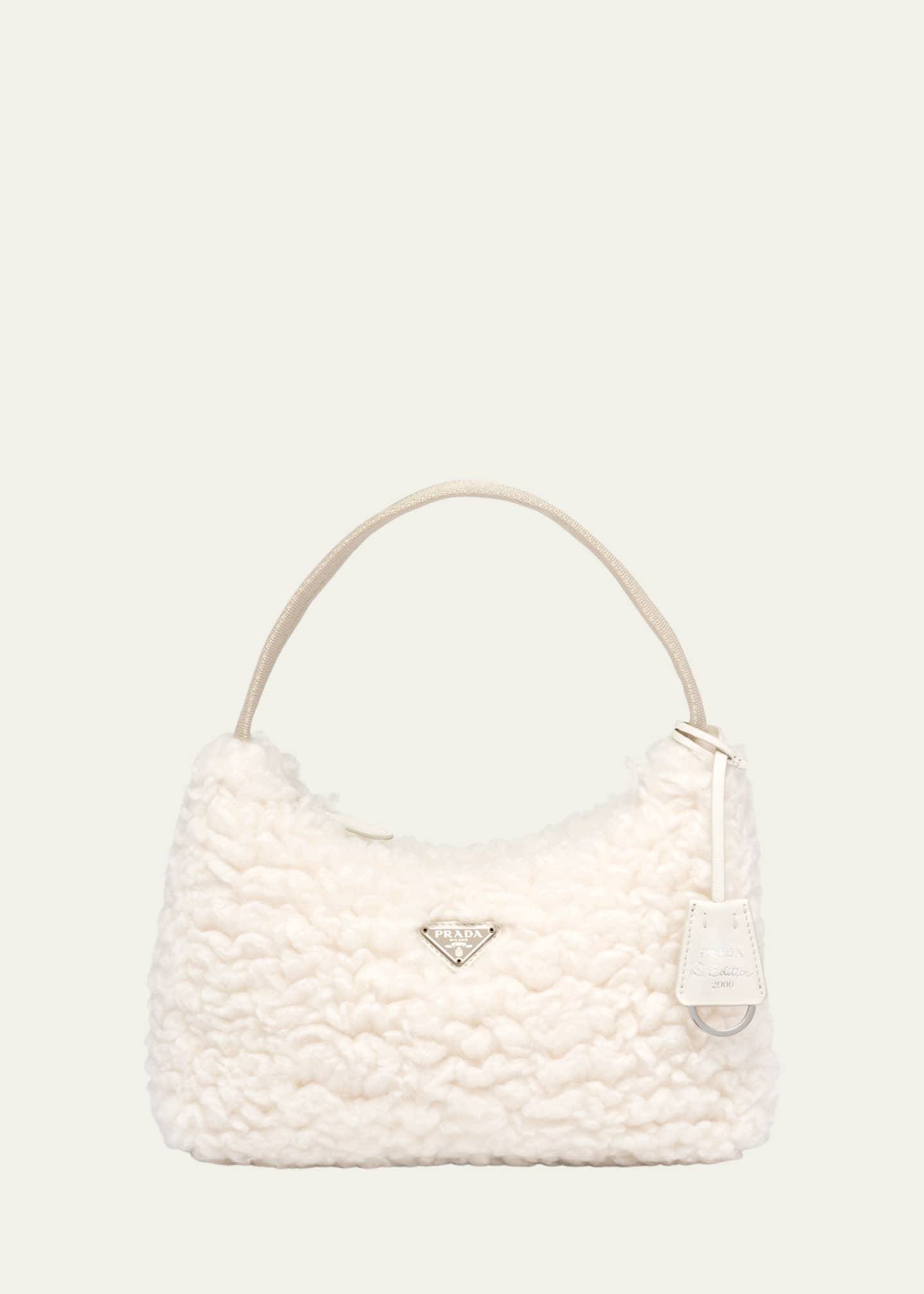 Prada mini shearling crossbody bag - White