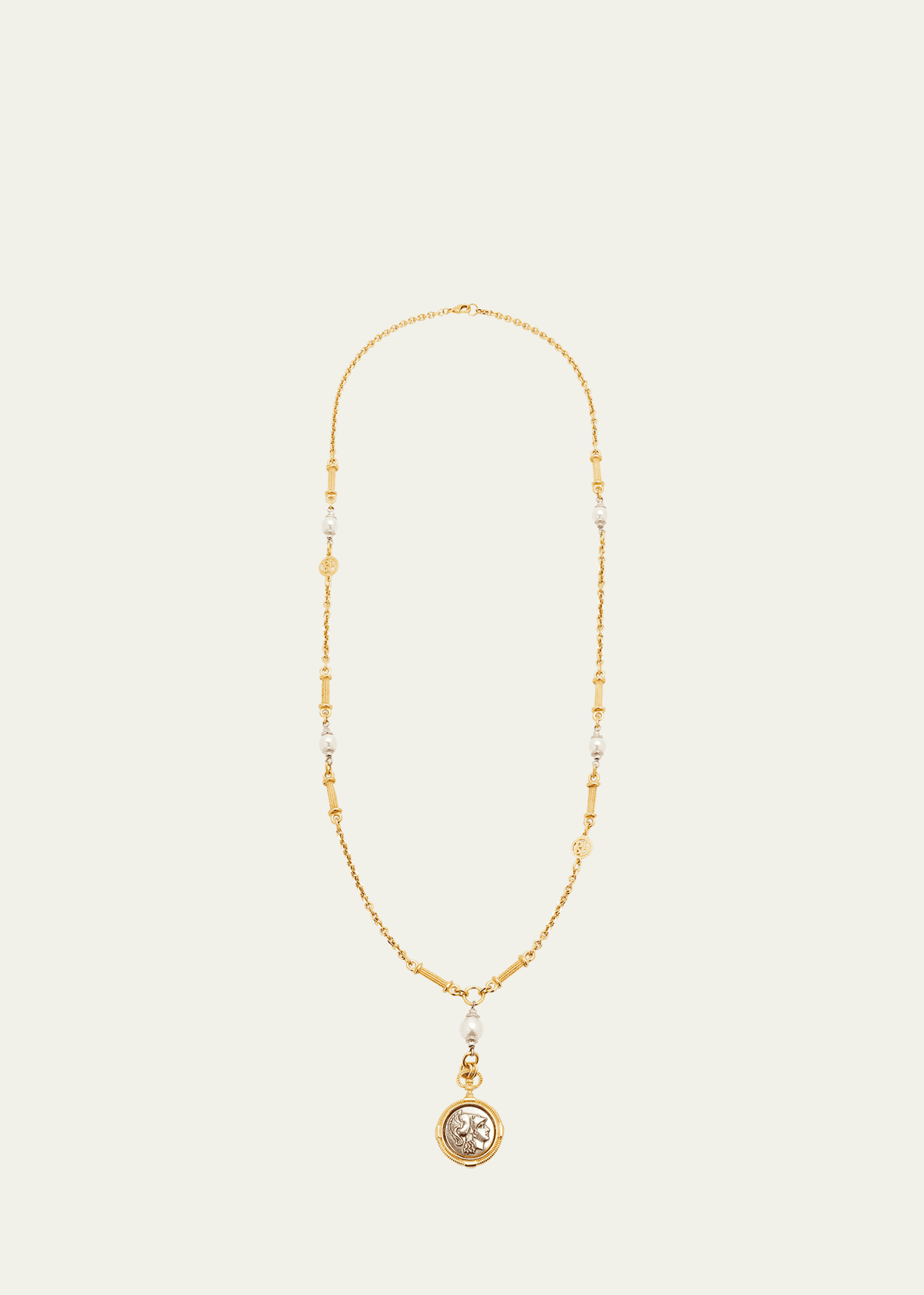 Ben-Amun Long Gold Pearly Necklace with Coin Pendant Image 1 of 5