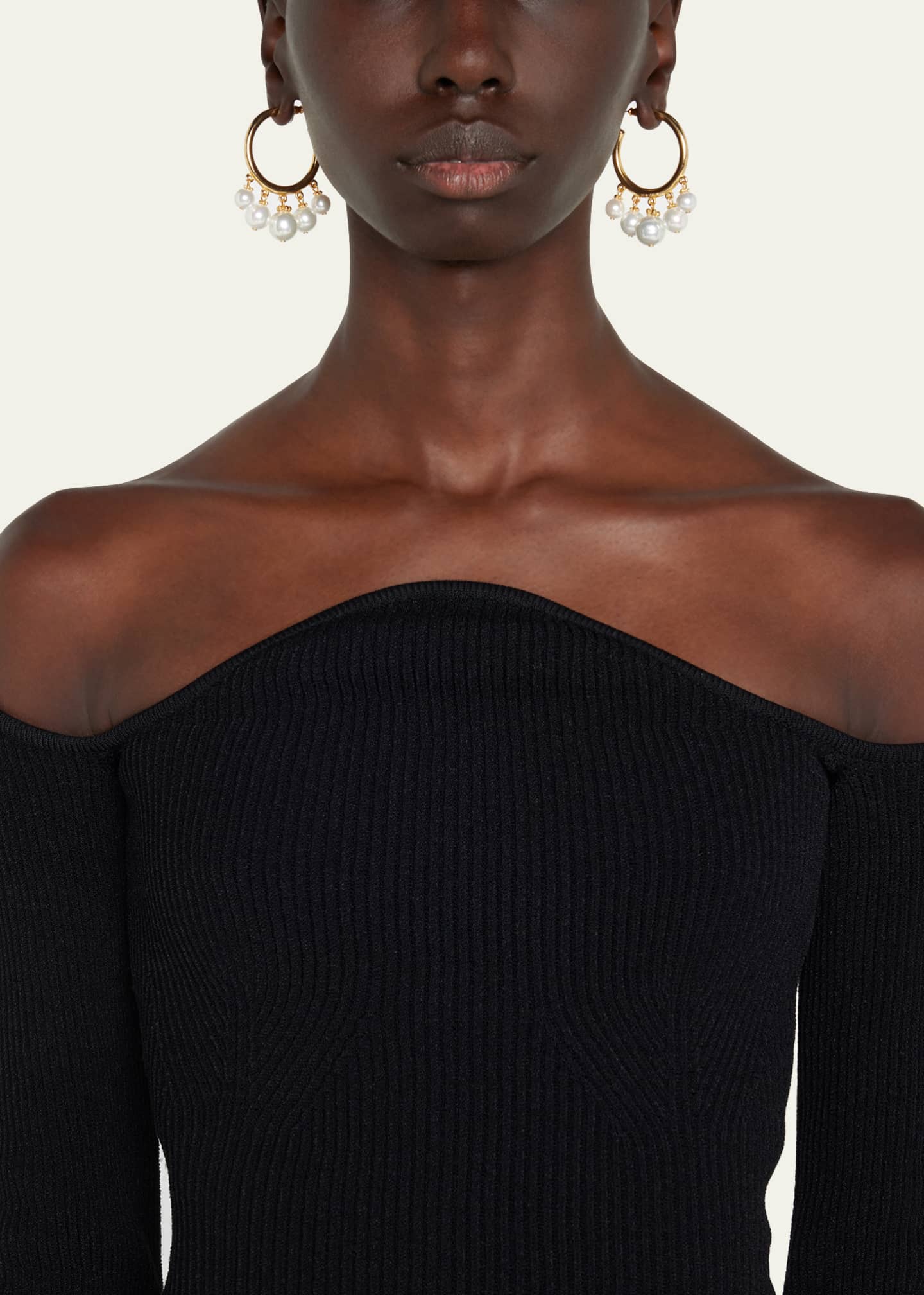 Ben-Amun Pearly Drop Hoop Post Earrings Image 2 of 4