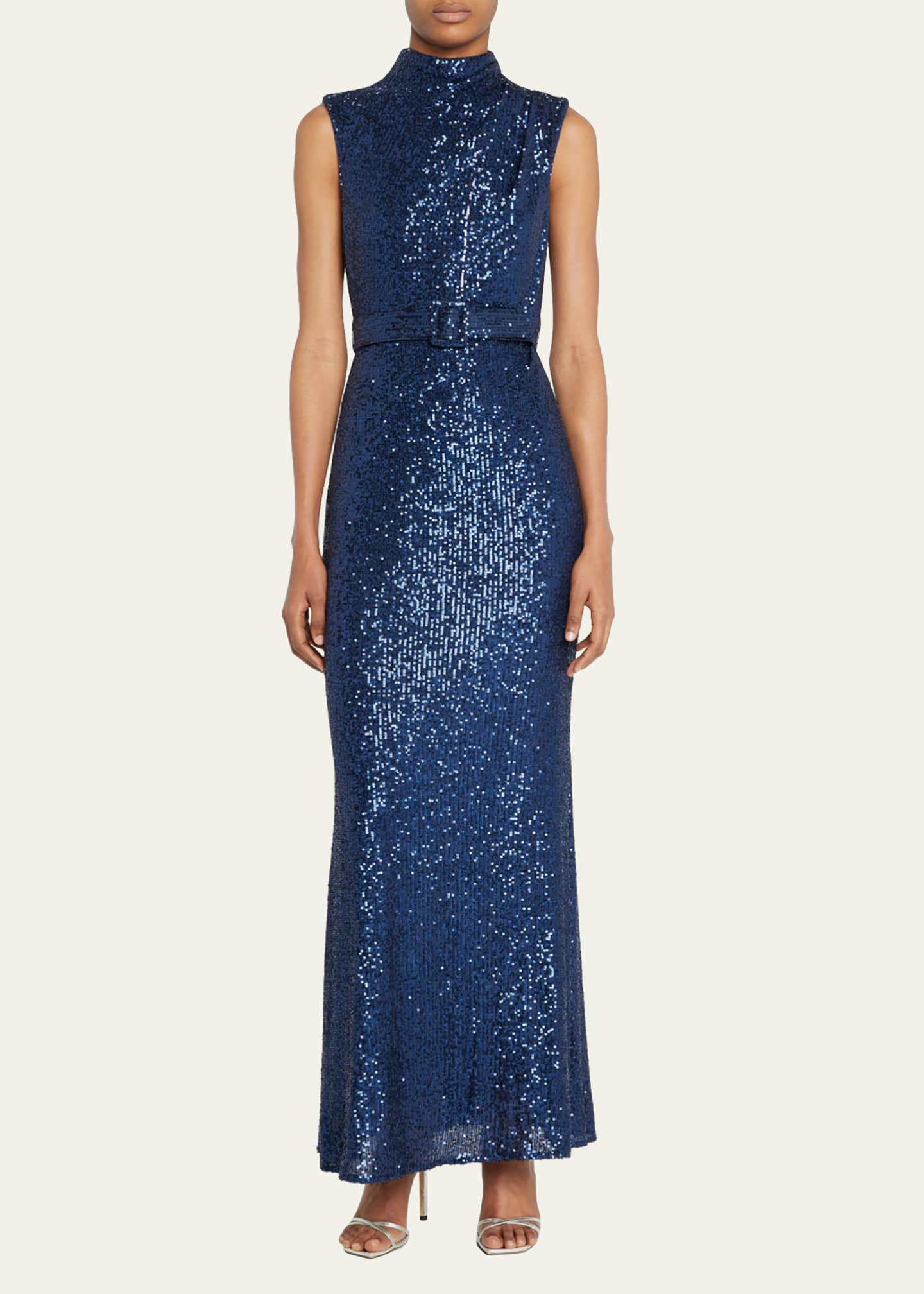 Badgley Mischka Collection Belted Sequin Gown Bergdorf Goodman 9328