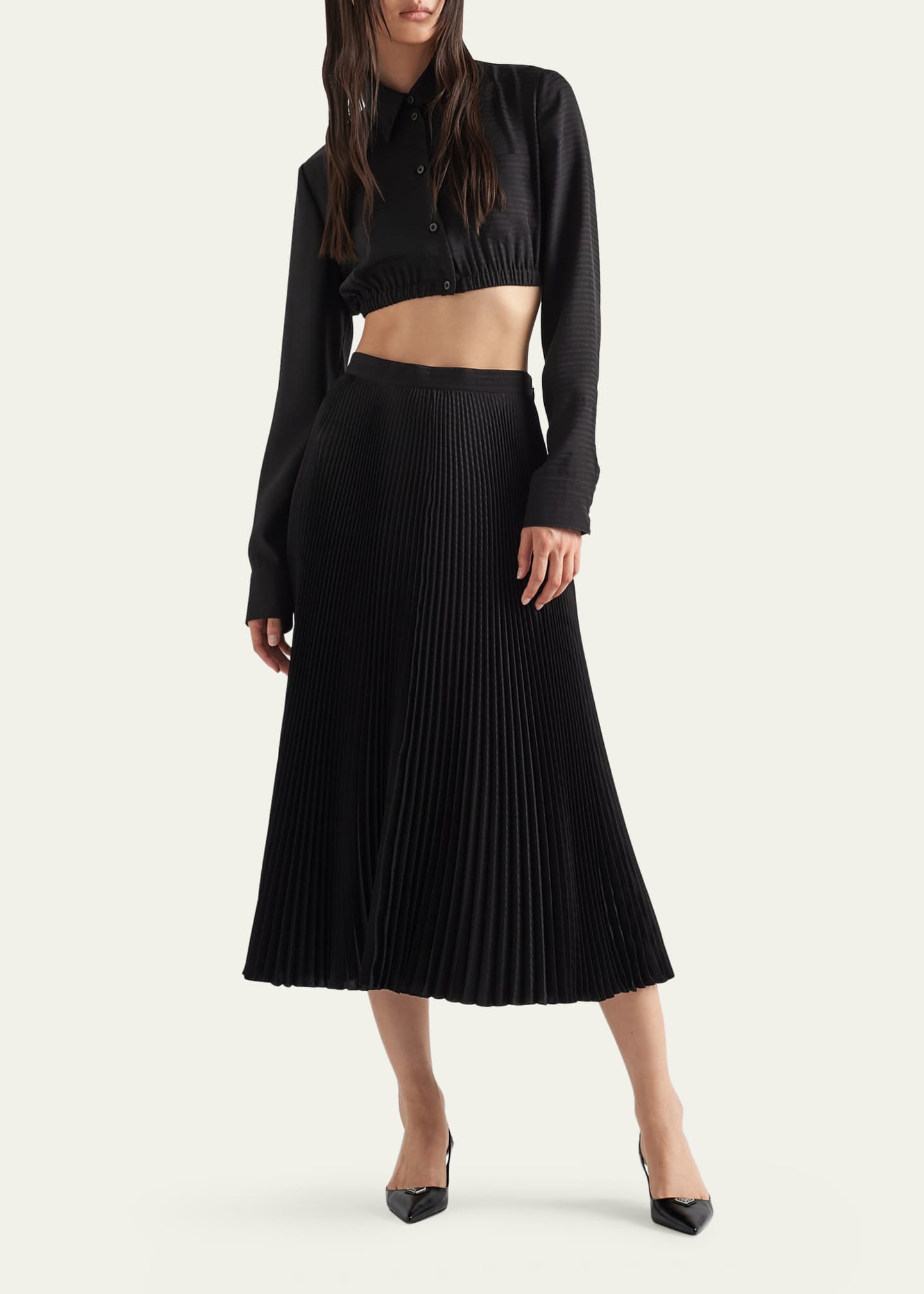 Black crepe pleated midi skirt deals
