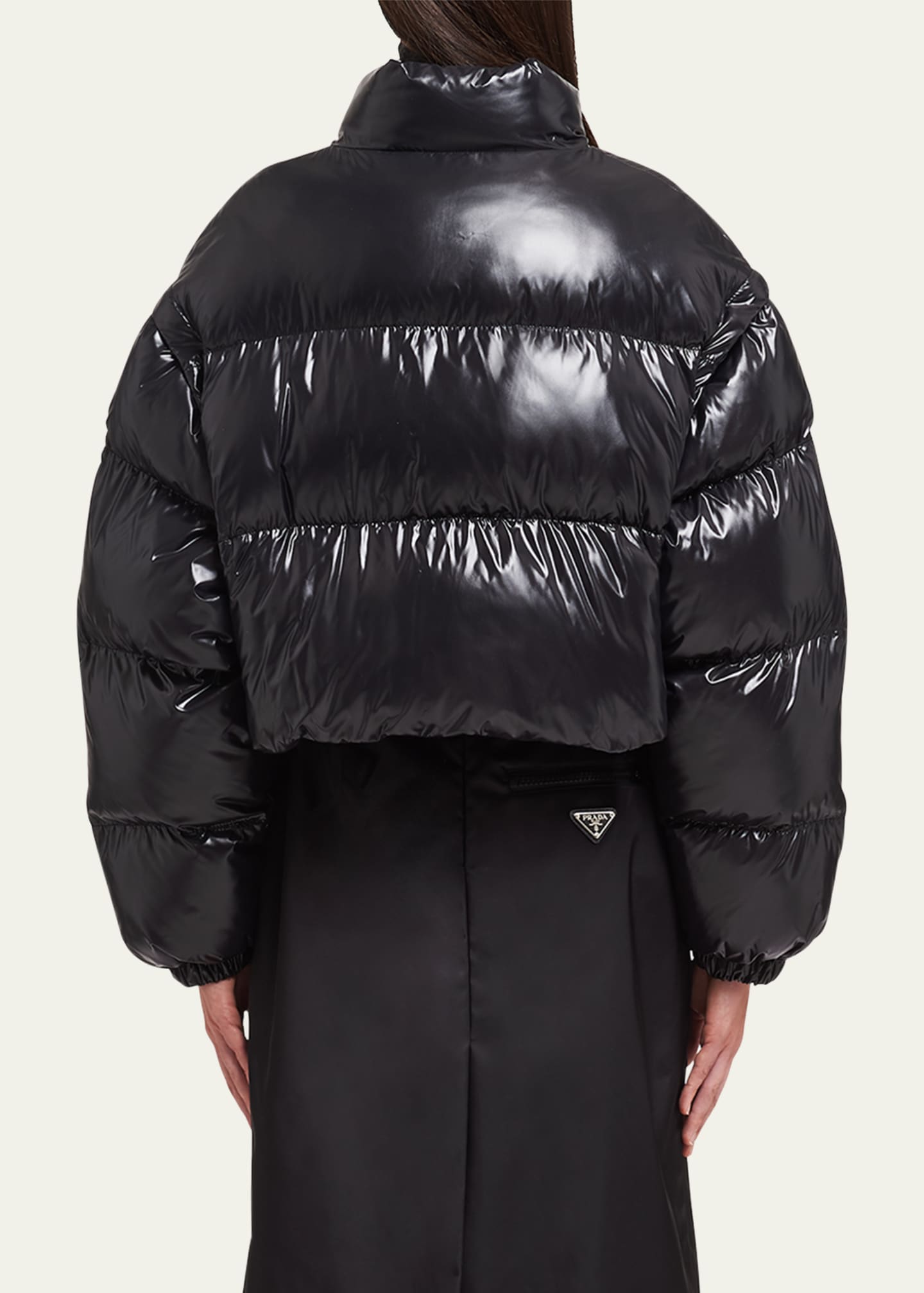 prada sports downjacket 手袋付き シーズンオフ価格極美品 Prada Crop Drawstring Nylon Down Jacket - Bergdorf Goodman