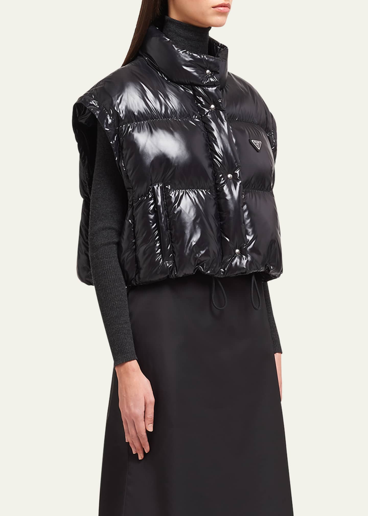 Prada Crop Drawstring Nylon Down Jacket - Bergdorf Goodman