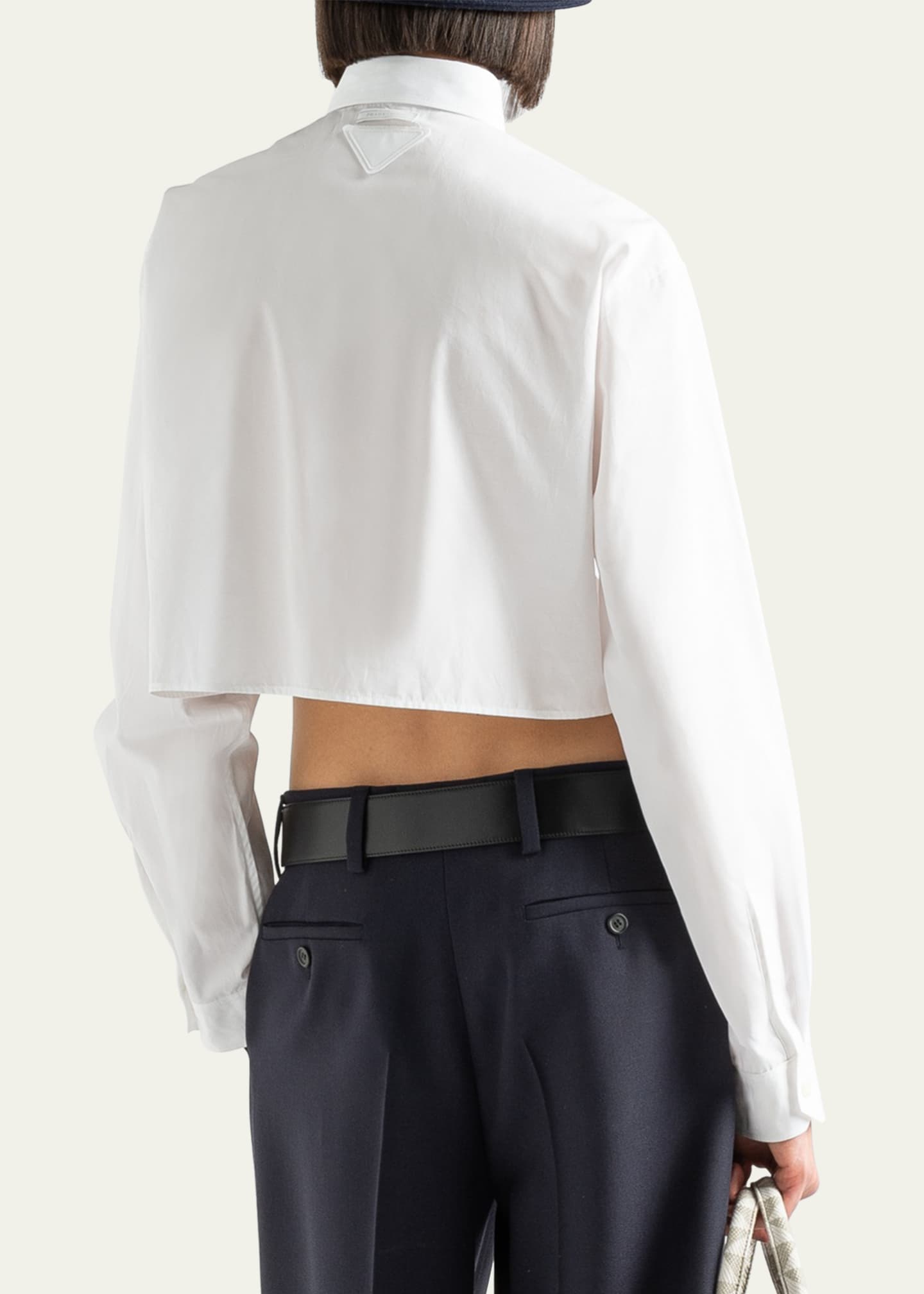Prada Cropped Poplin Blouse with Detachable Ruffle Bib Image 3 of 4