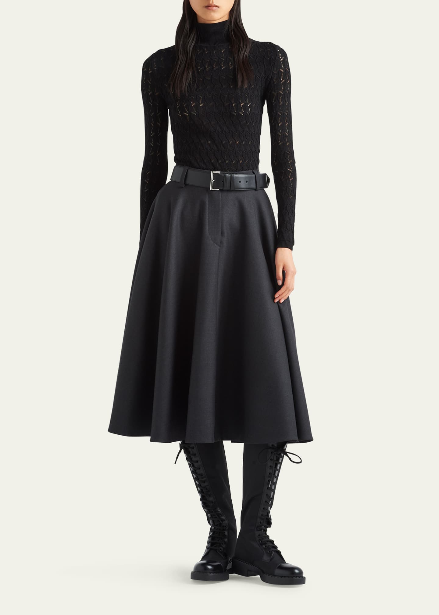 Prada Cotton Open-Knit Turtleneck Sweater - Bergdorf Goodman