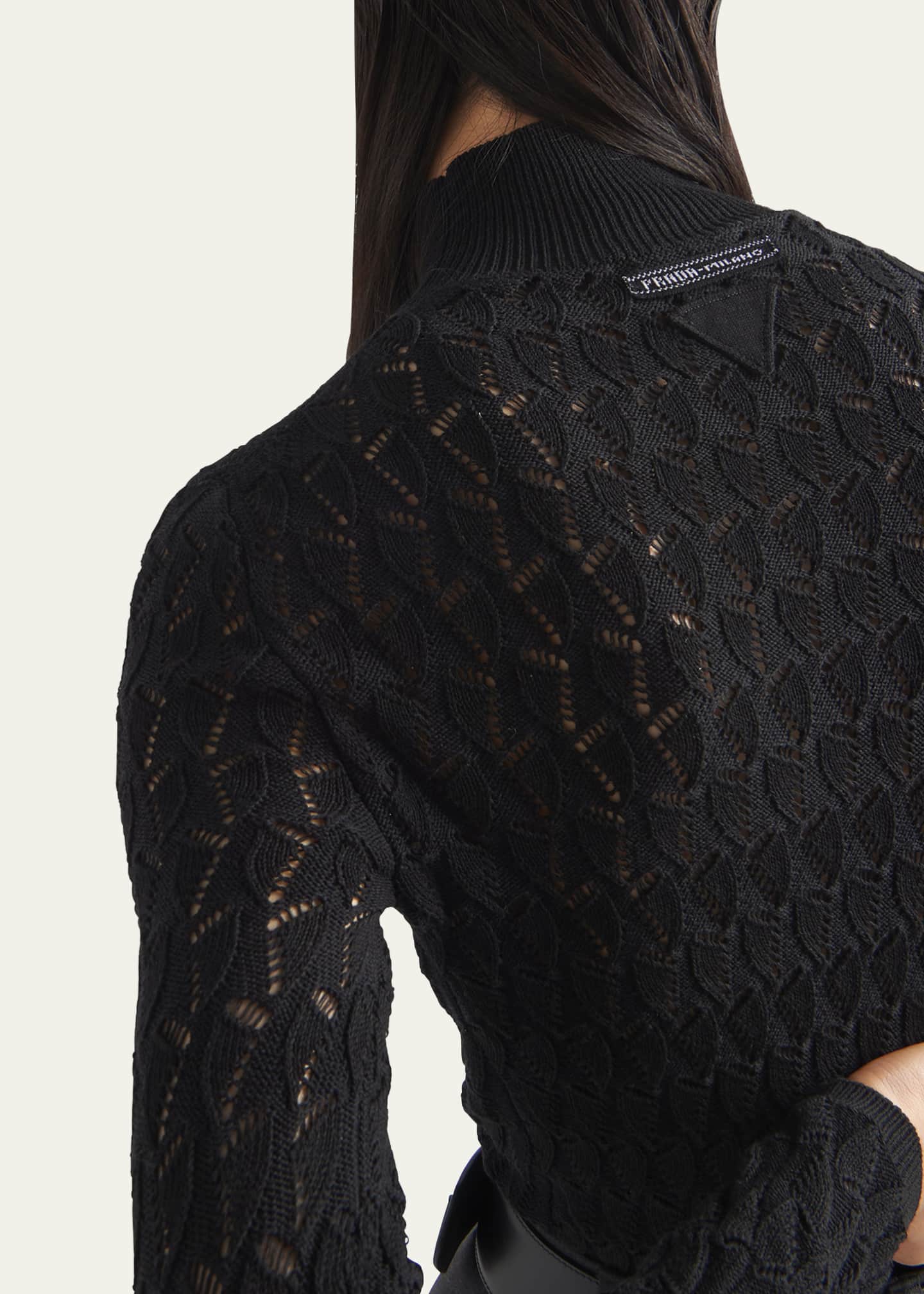 Prada Cotton Open-Knit Turtleneck Sweater - Bergdorf Goodman