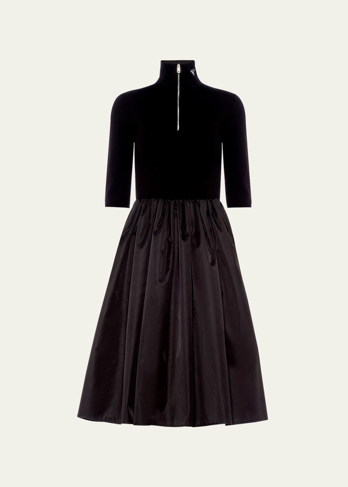 Prada Mixed-Media Fit-and-Flare Dress - Bergdorf Goodman