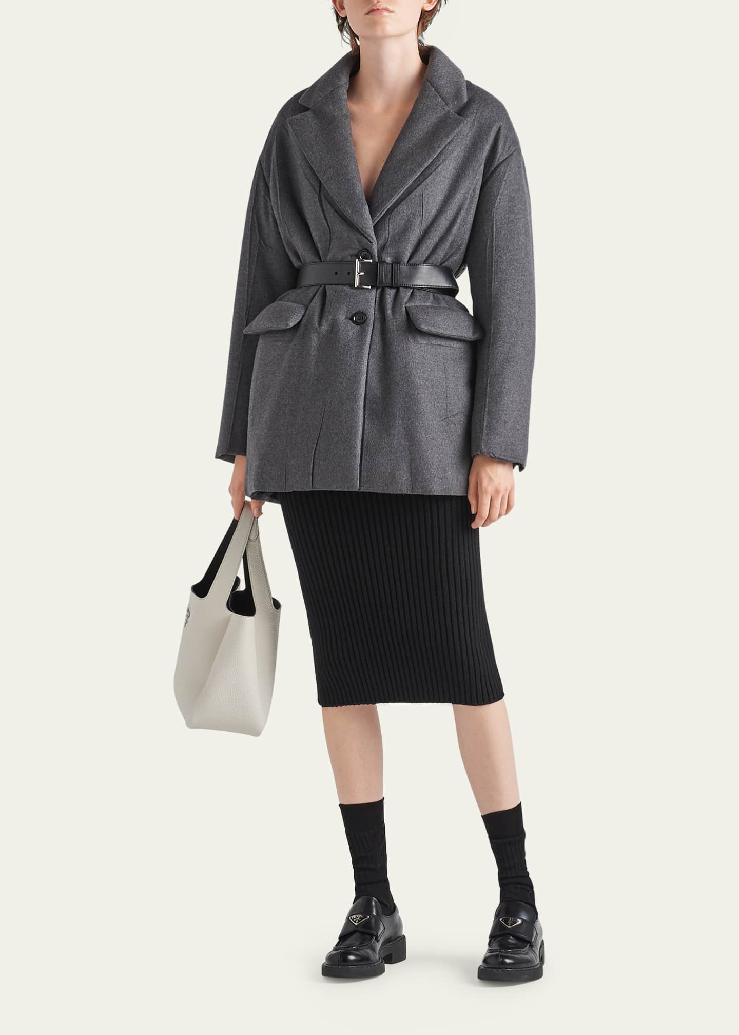 Prada Lana Wool-Cashmere Belted Padded Jacket Image 2 of 4