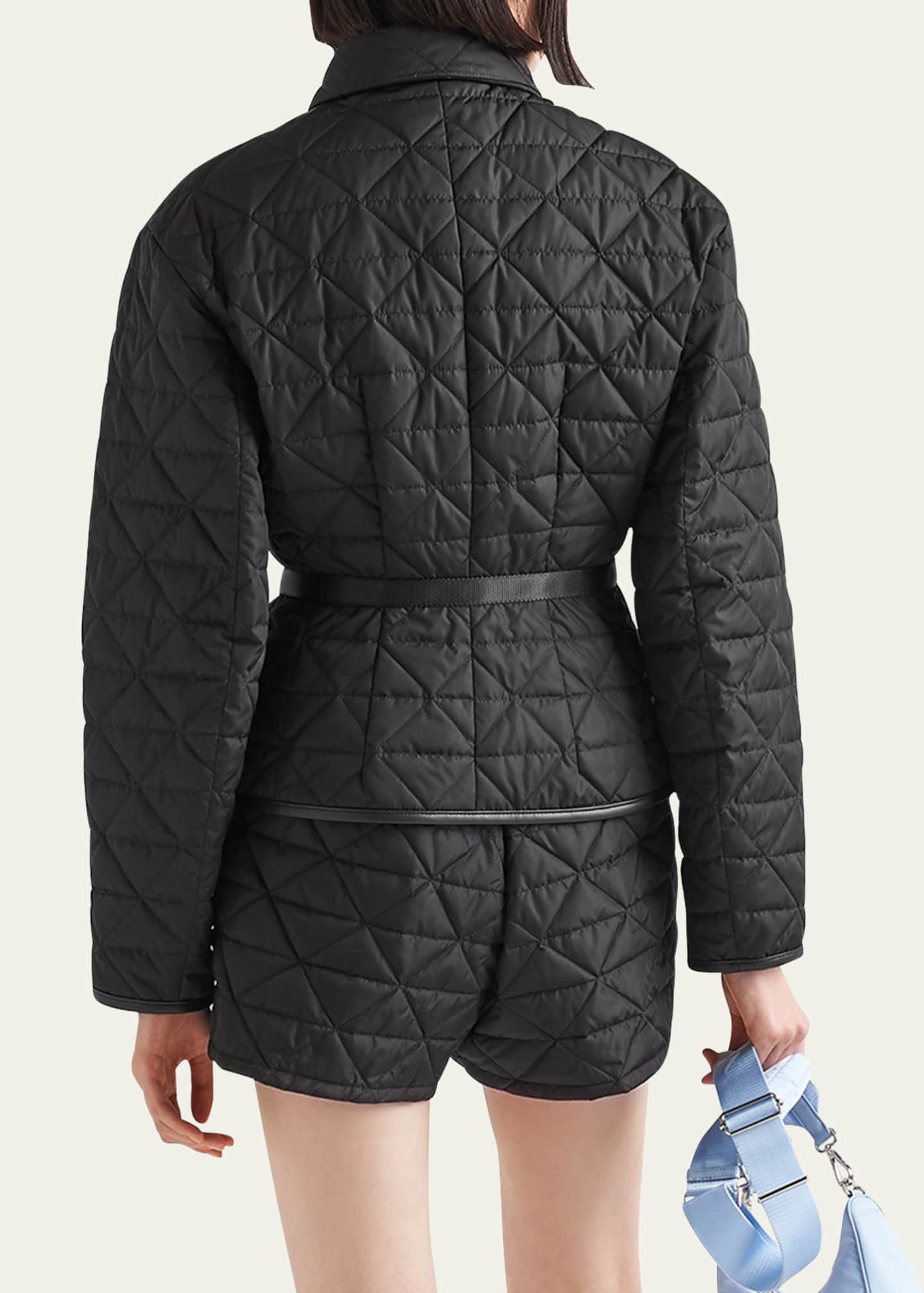 Prada Re-Nylon Quilted Crop Jacket with Tape Belt - Bergdorf Prada Re-Nylon Quilted Crop Jacket with Tape Belt - Bergdorf